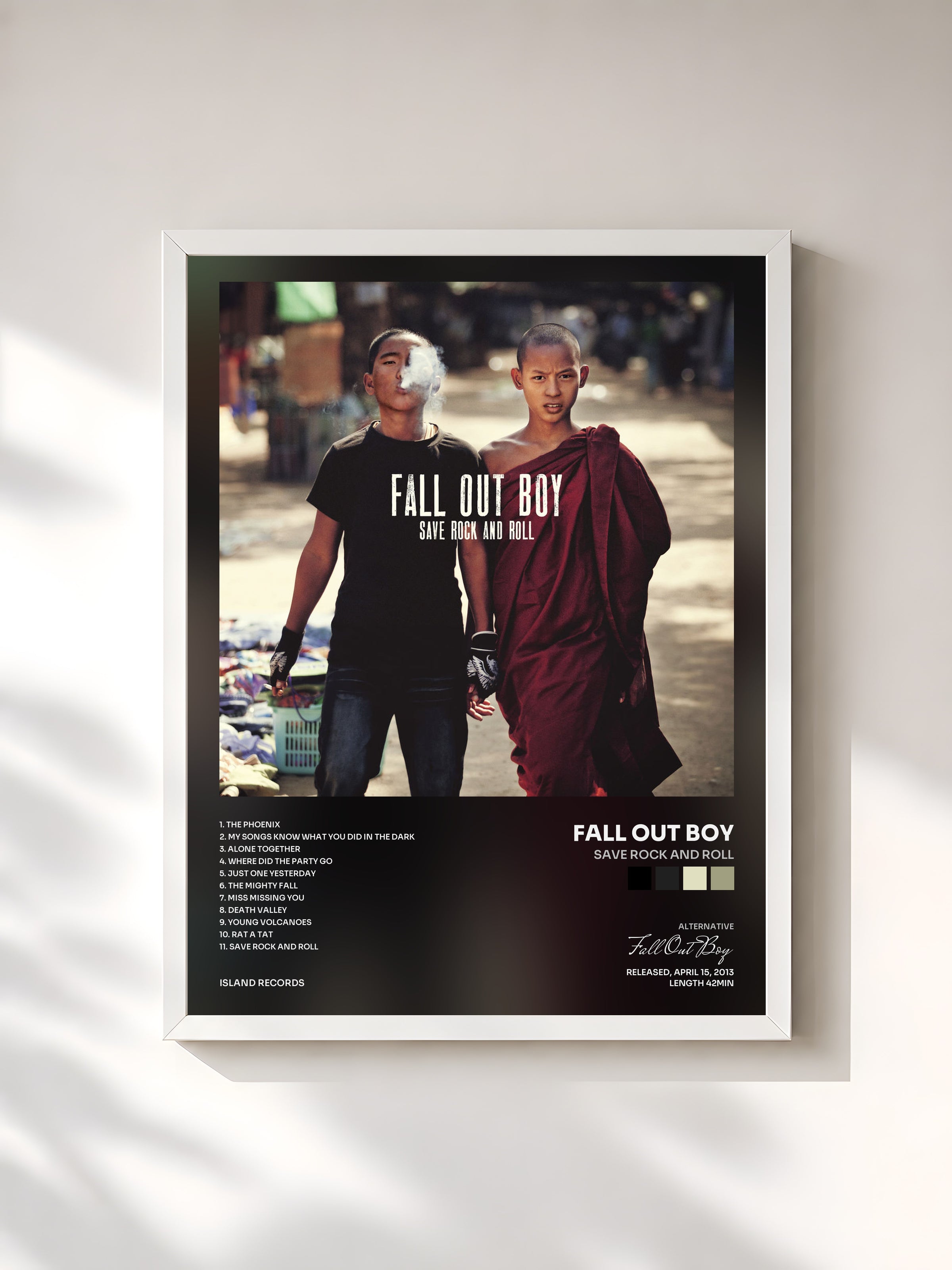 #blanc Tableau de l'album Save Rock And Roll de Fall Out Boy, cadre blanc, imprimé et encadré en France