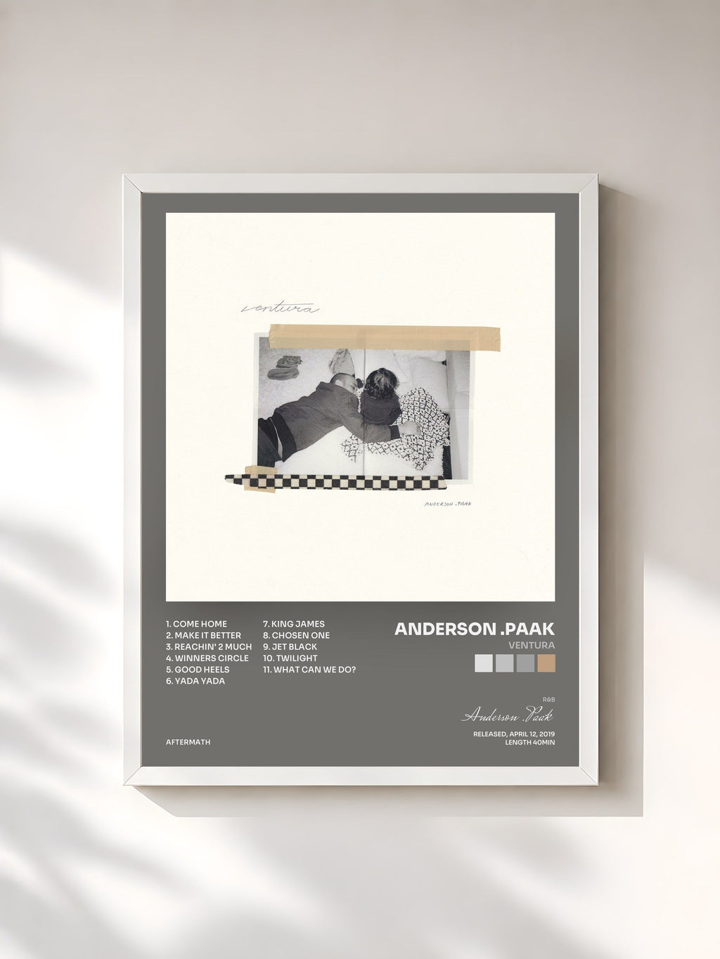 #blanc Tableau de l'album Ventura de Anderson .Paak, cadre blanc, imprimé et encadré en France
