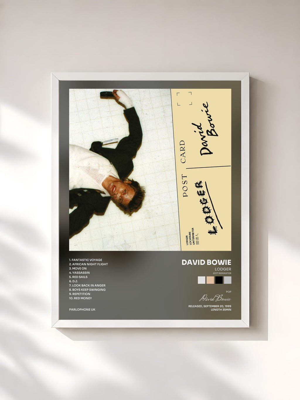 #blanc Tableau de l'album Lodger (2017 Remaster) de David Bowie, cadre blanc, imprimé et encadré en France