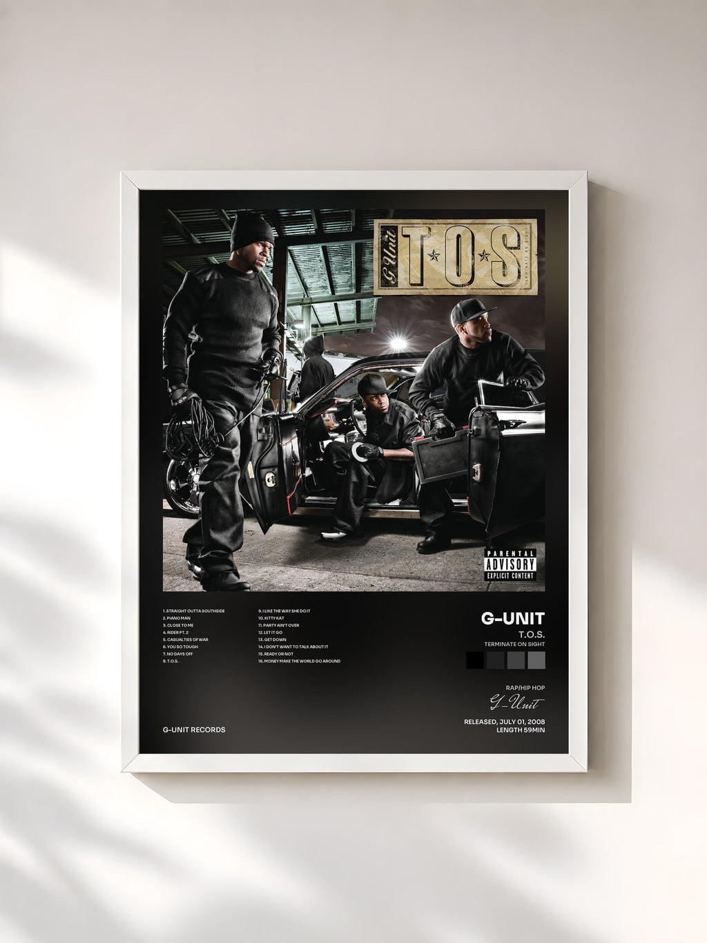 #blanc T.O.S. (Terminate On Sight) von G-Unit als gerahmter Kunstdruck, weißer Rahmen, gedruckt und gerahmt in Frankreich