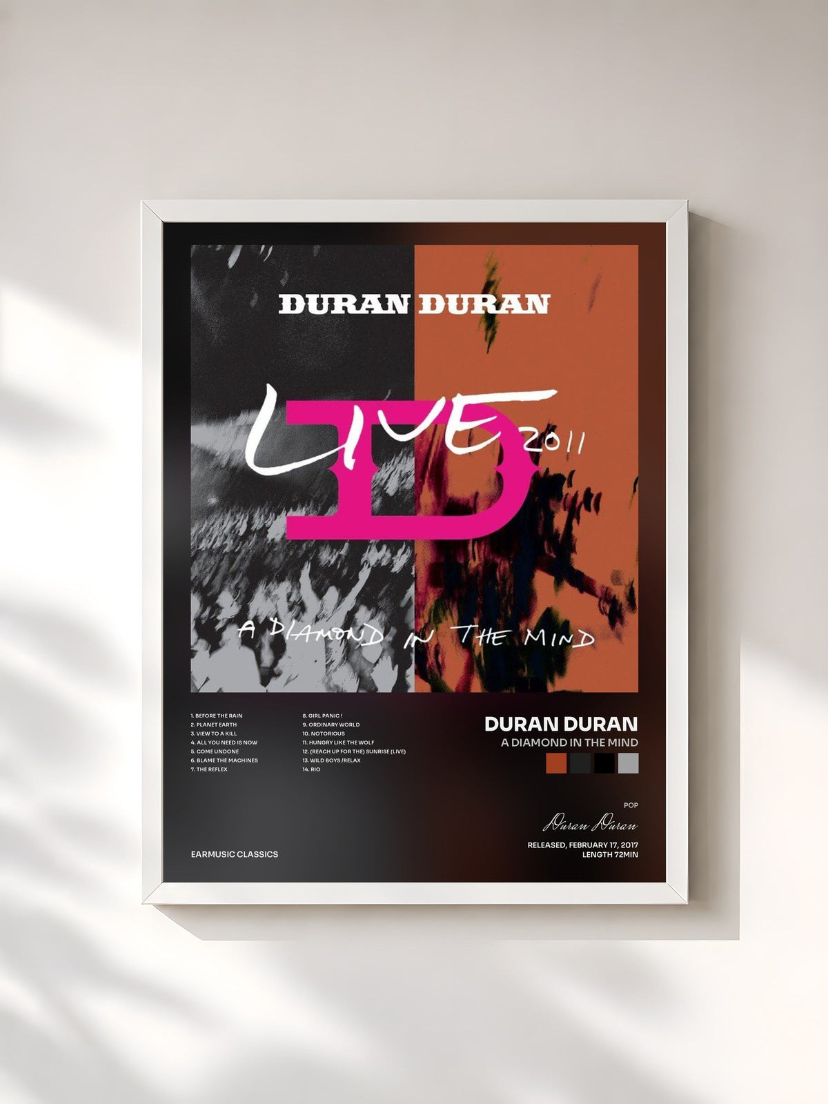 #blanc Tableau de l'album A Diamond in the Mind de Duran Duran, cadre blanc, imprimé et encadré en France