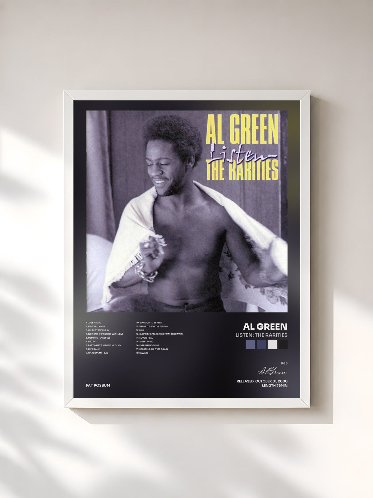 #blanc Tableau de l'album Listen: The Rarities de Al Green, cadre blanc, imprimé et encadré en France