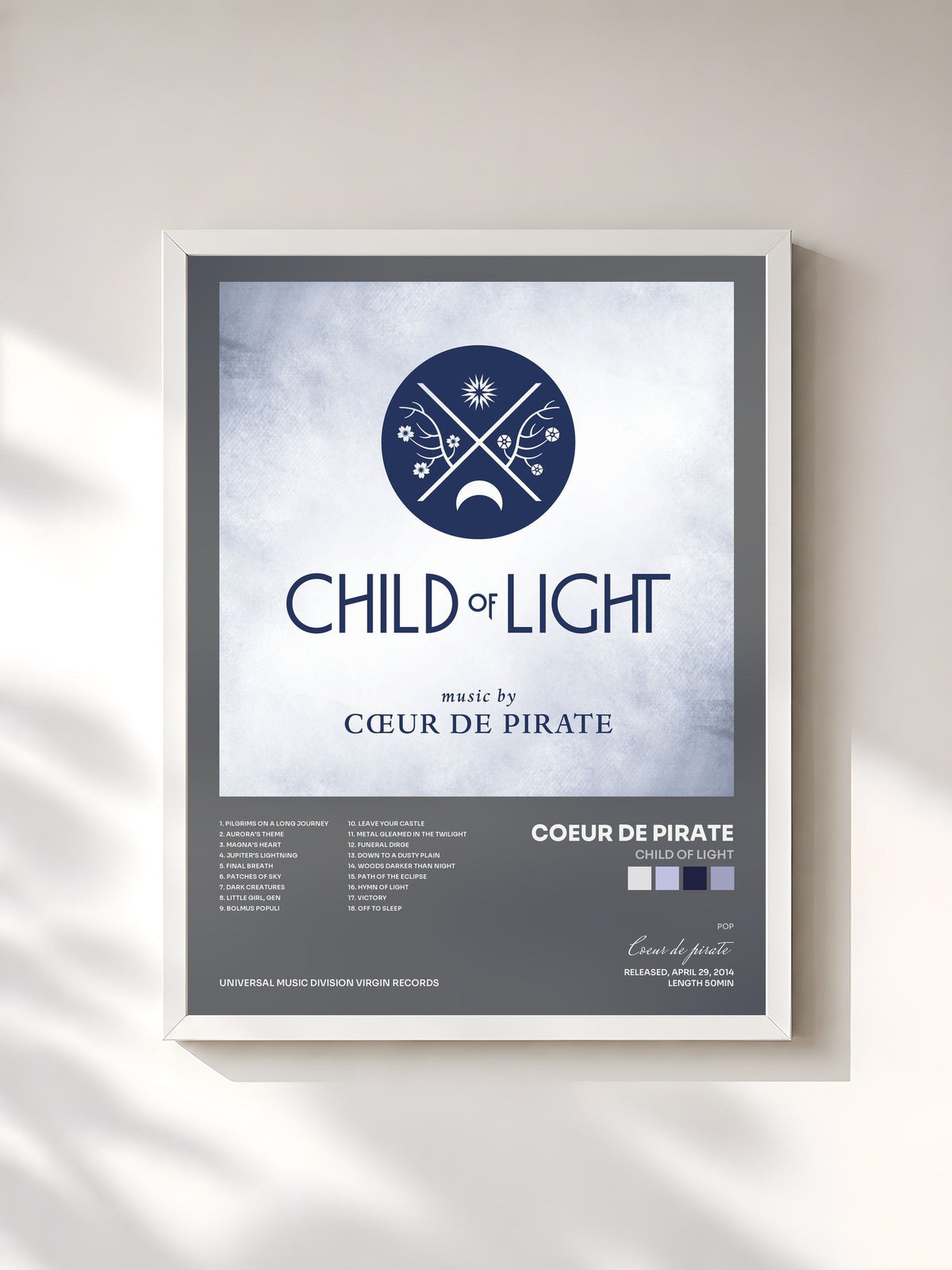 #blanc Child Of Light de Coeur de pirate en lámina enmarcada, marco blanco, impresa y enmarcada en Francia
