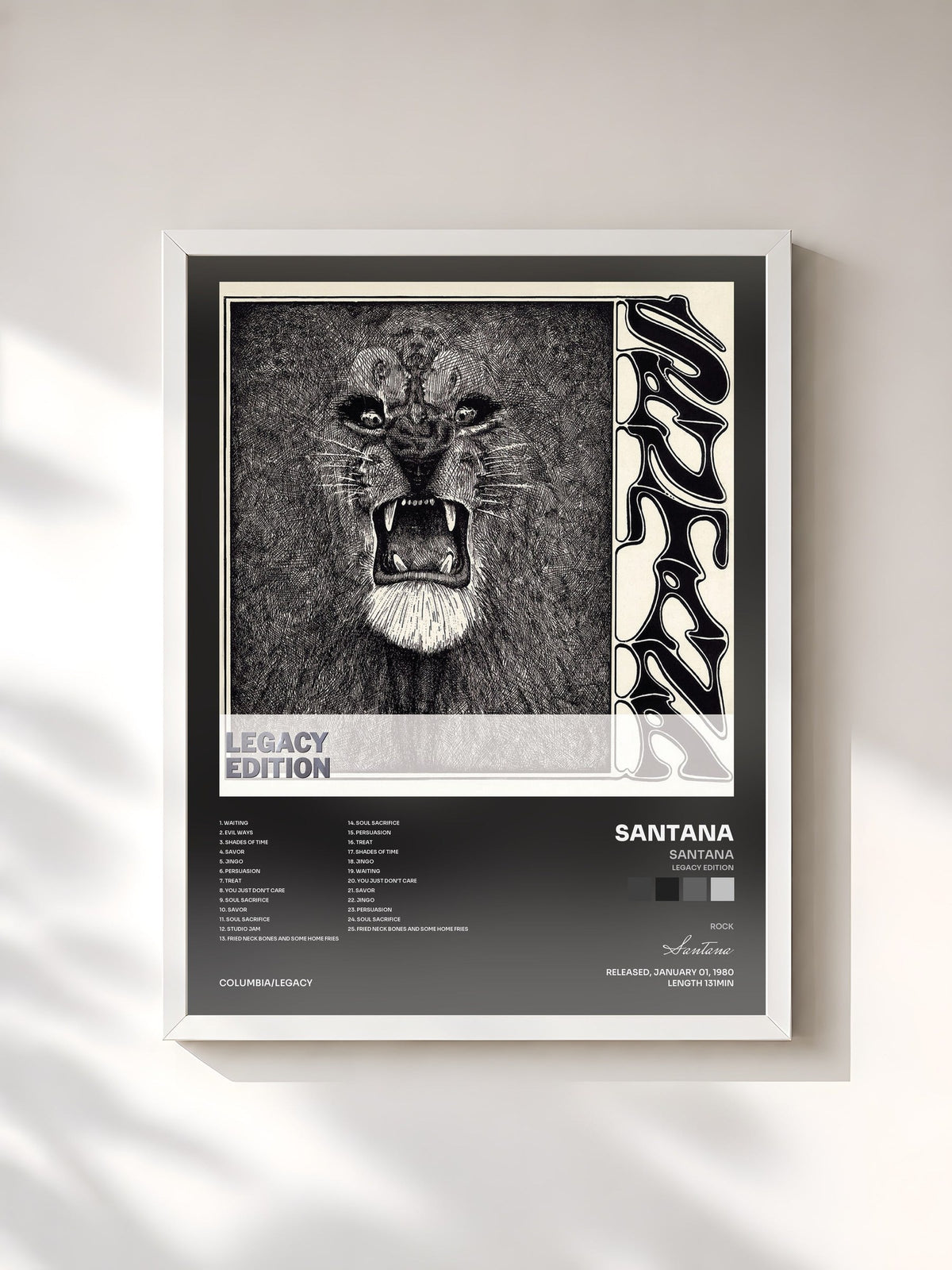 #blanc Santana (Legacy Edition) by Santana as a framed art print, white frame, printed and framed in France