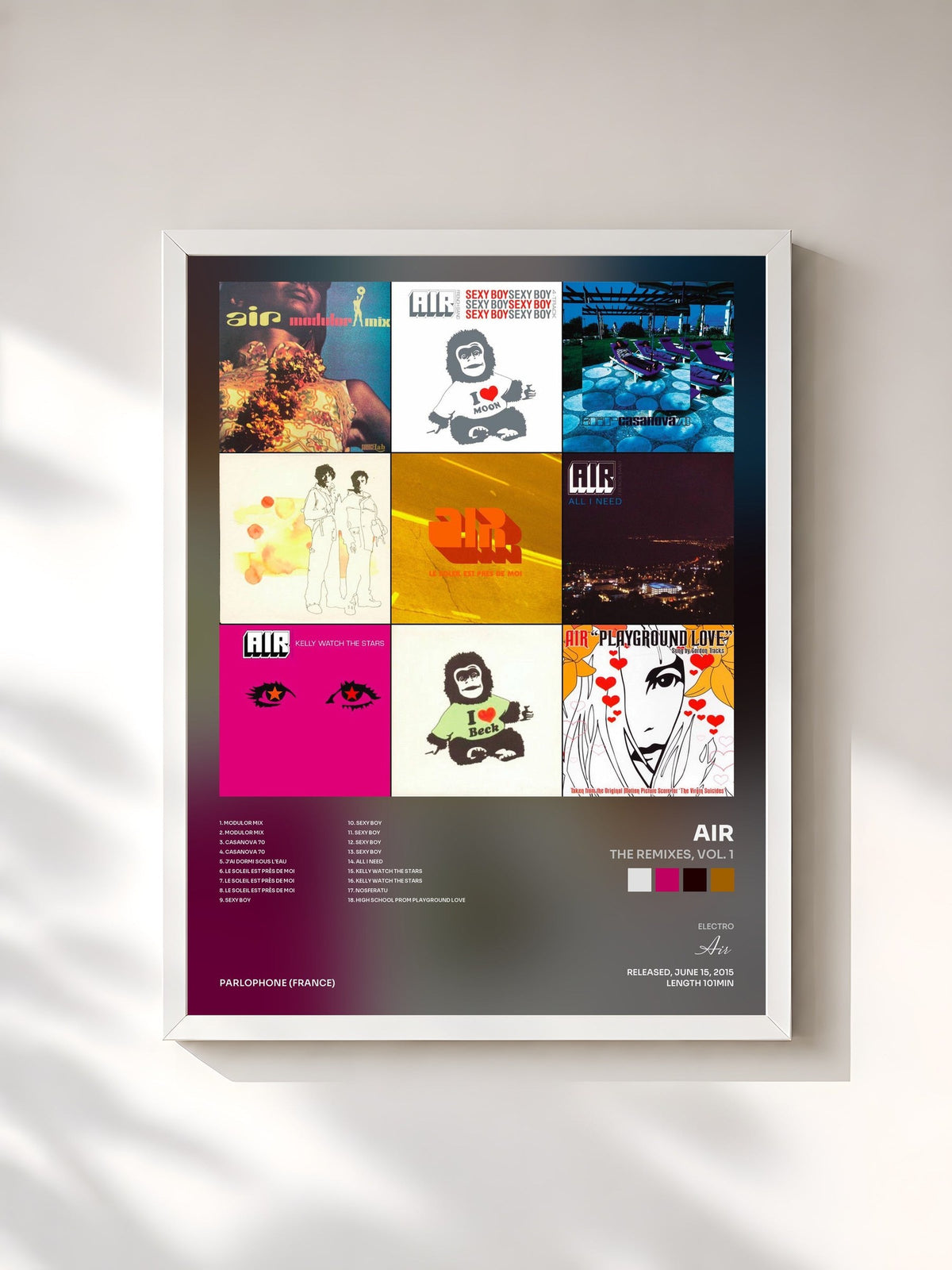 #blanc Tableau de l'album The Remixes, Vol. 1 de Air, cadre blanc, imprimé et encadré en France
