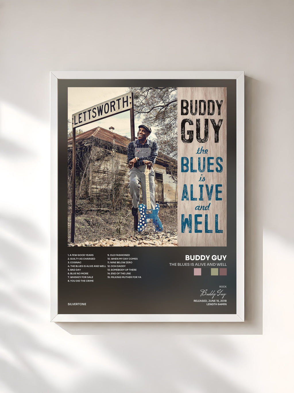 #blanc The Blues Is Alive And Well de Buddy Guy en lámina enmarcada, marco blanco, impresa y enmarcada en Francia