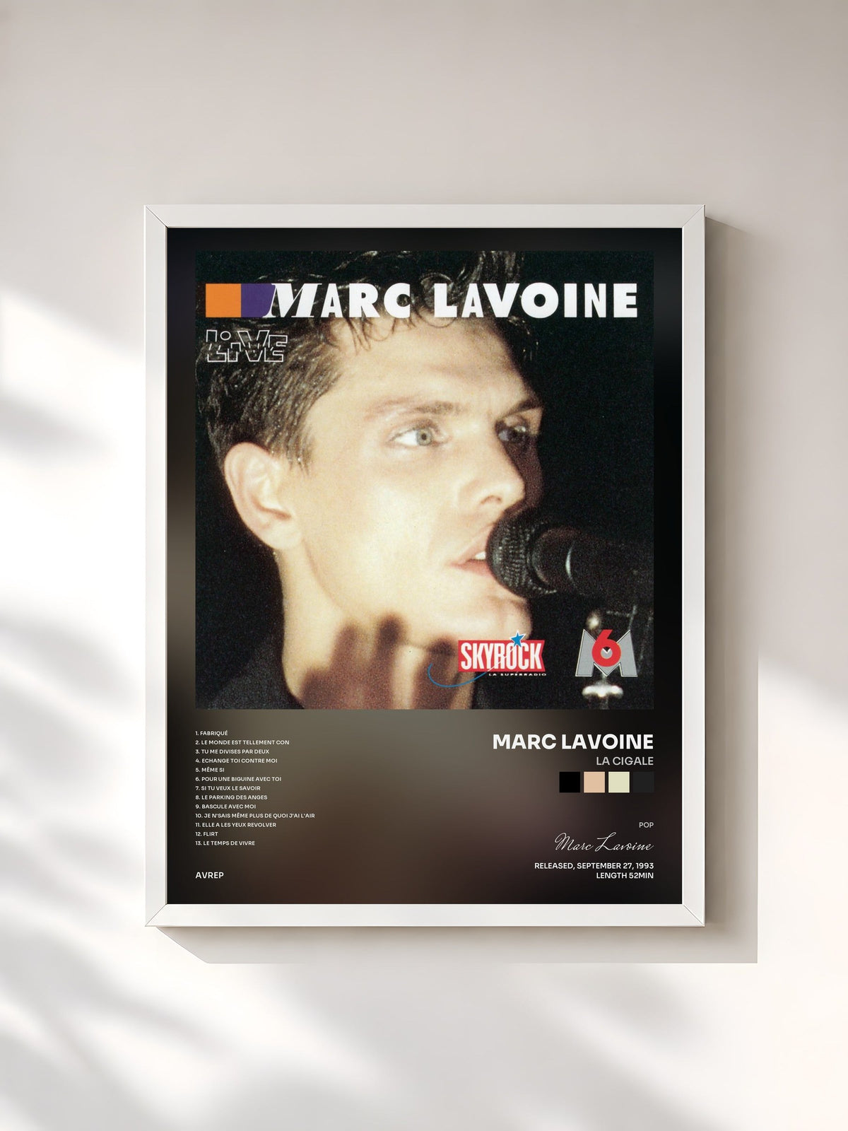 #blanc Tableau de l'album La cigale de Marc Lavoine, cadre blanc, imprimé et encadré en France