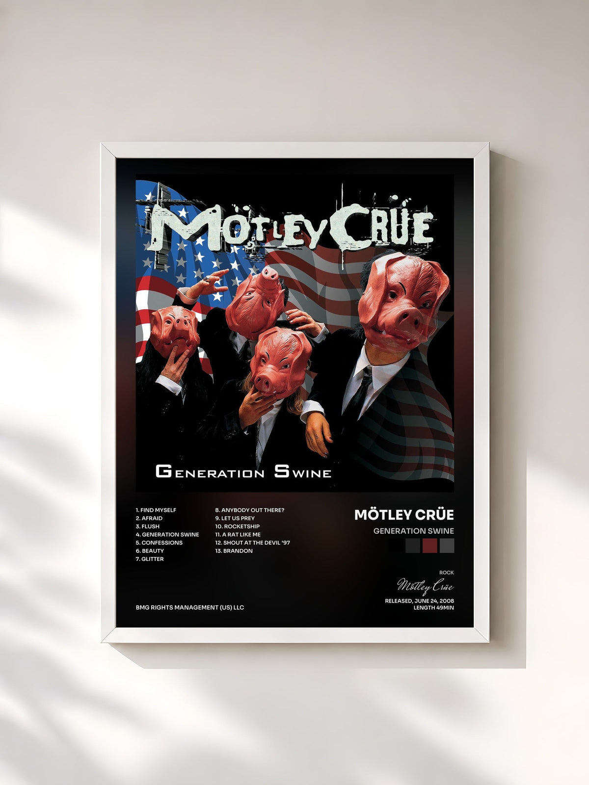 #blanc Tableau de l'album Generation Swine de Mötley Crüe, cadre blanc, imprimé et encadré en France