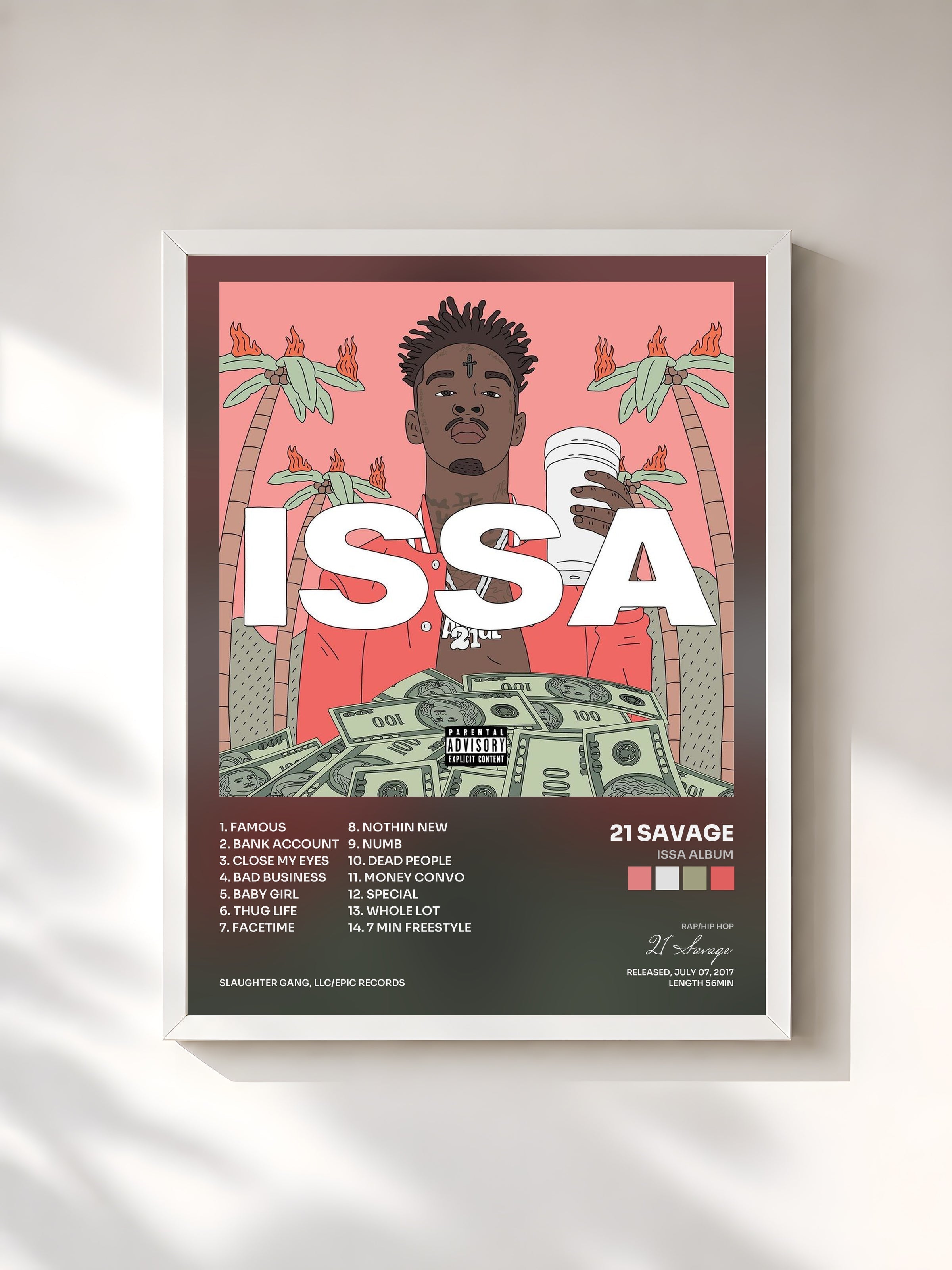#blanc Tableau de l'album Issa Album de 21 Savage, cadre blanc, imprimé et encadré en France