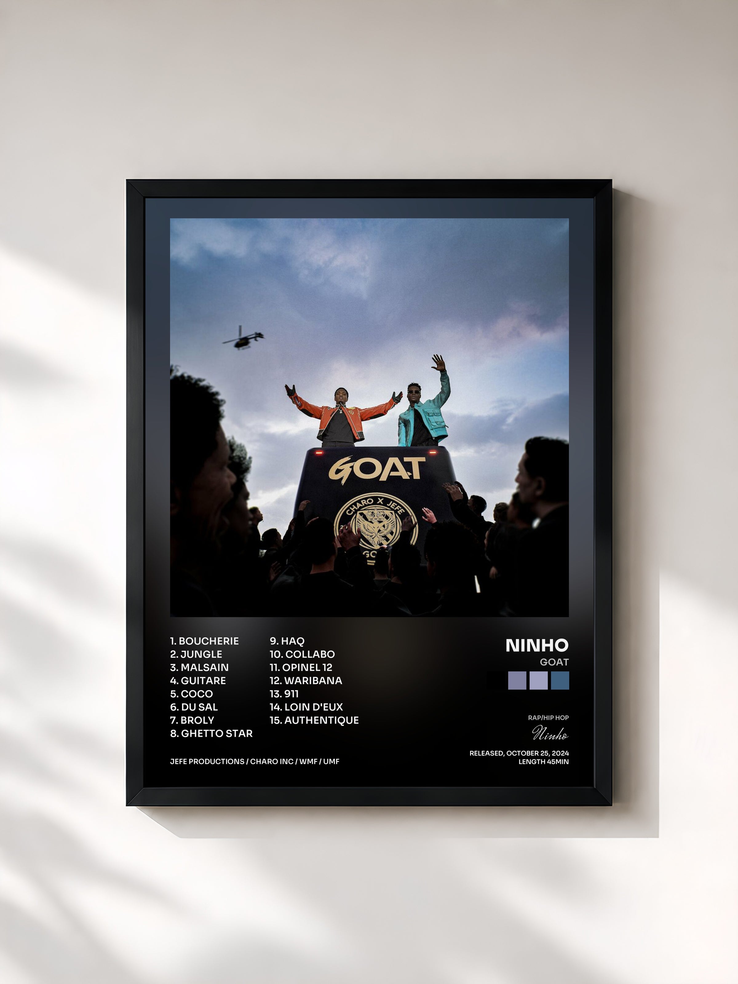#noir GOAT by Ninho as a framed art print, black frame, printed and framed in France