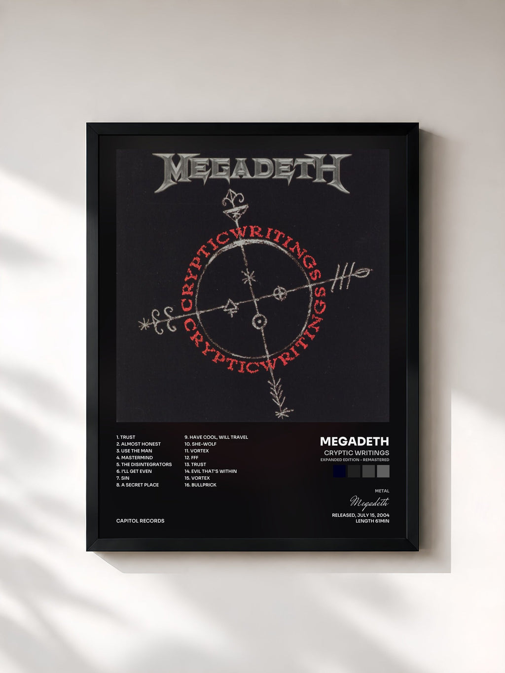 #noir Tableau de l'album Cryptic Writings (Expanded Edition - Remastered) de Megadeth, cadre noir, imprimé et encadré en France