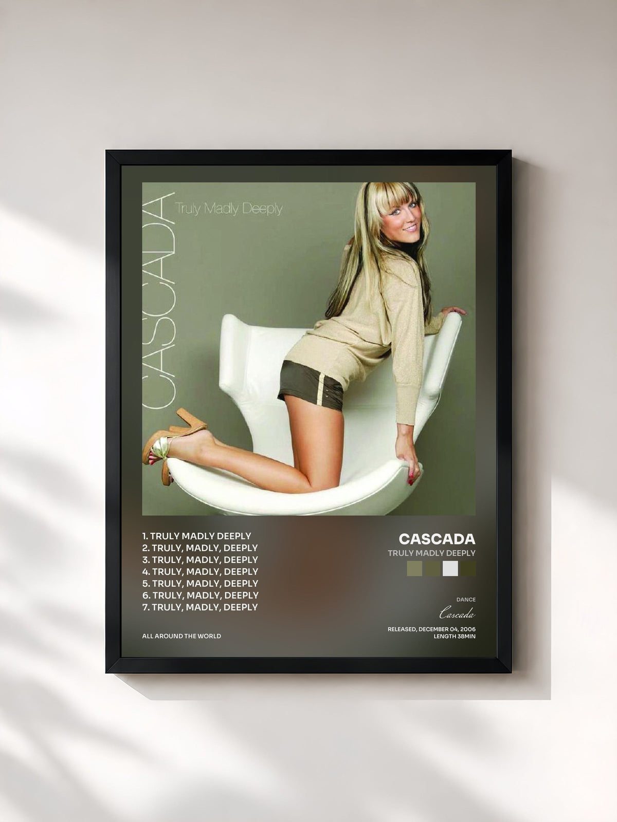 #noir Tableau de l'album Truly Madly Deeply de Cascada, cadre noir, imprimé et encadré en France