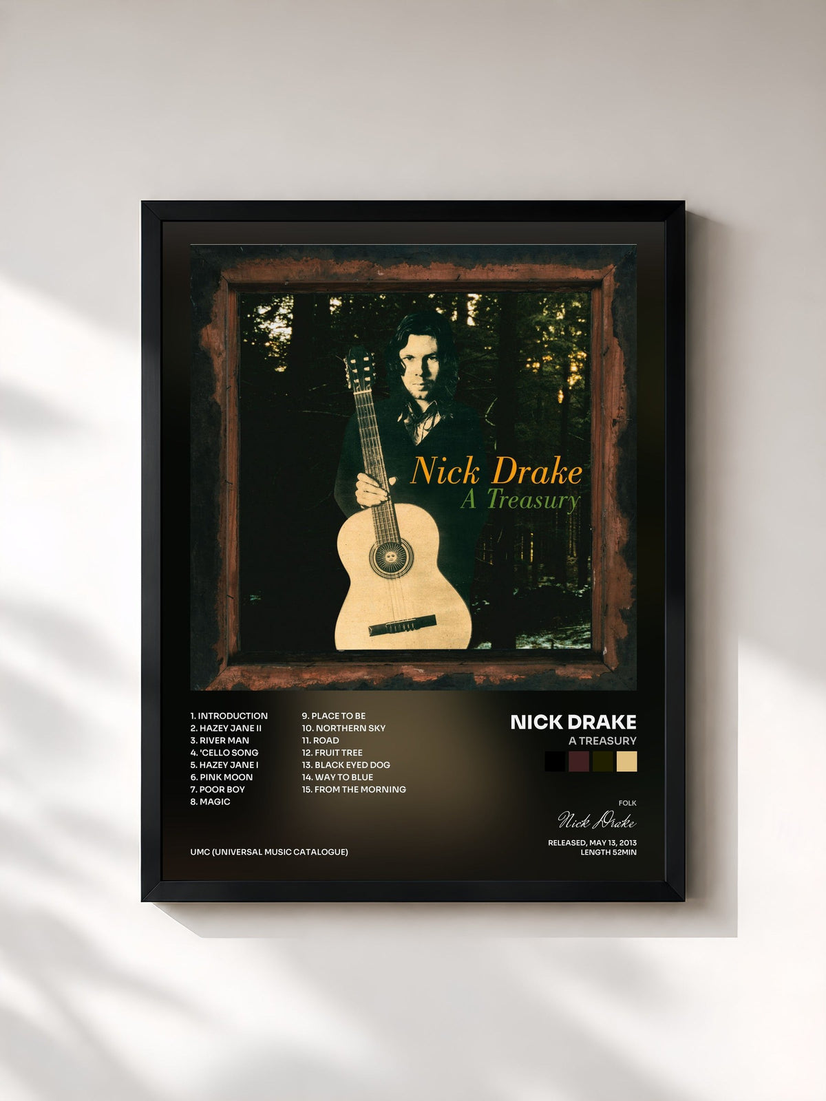 #noir Tableau de l'album A Treasury de Nick Drake, cadre noir, imprimé et encadré en France