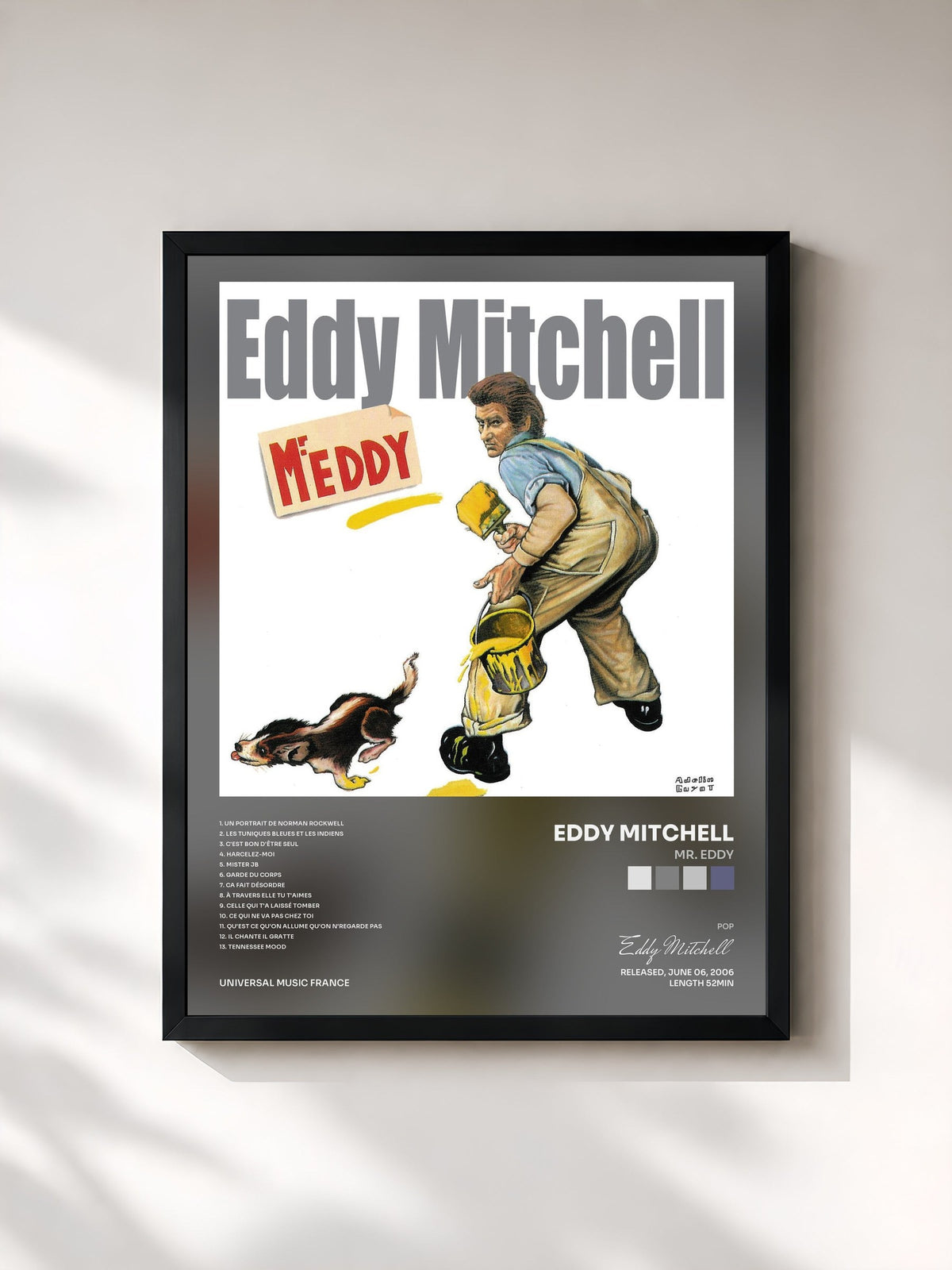 #noir Tableau de l'album Mr. Eddy de Eddy Mitchell, cadre noir, imprimé et encadré en France