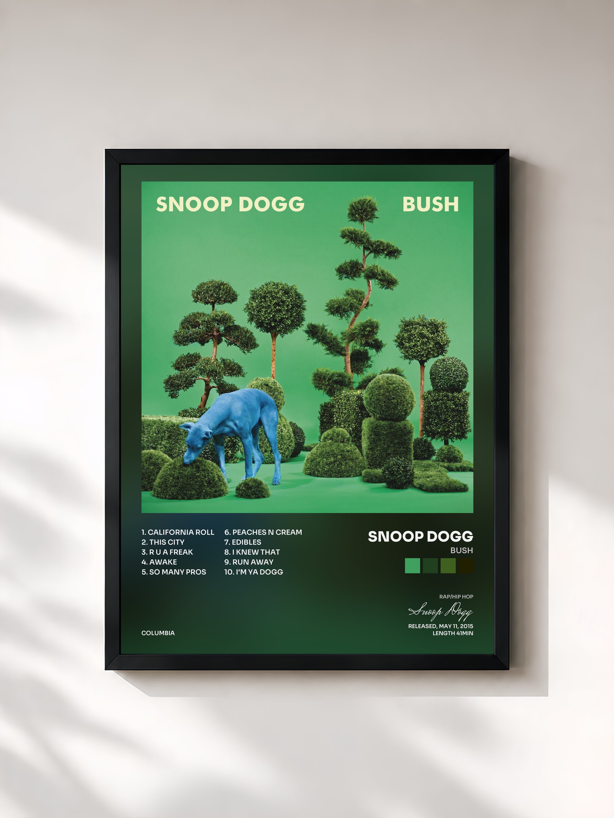 #noir Tableau de l'album BUSH de Snoop Dogg, cadre noir, imprimé et encadré en France