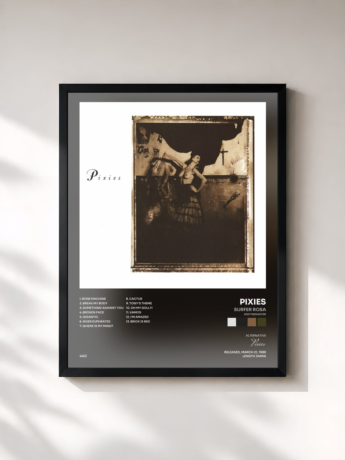 #noir Tableau de l'album Surfer Rosa (2007 Remaster) de Pixies, cadre noir, imprimé et encadré en France