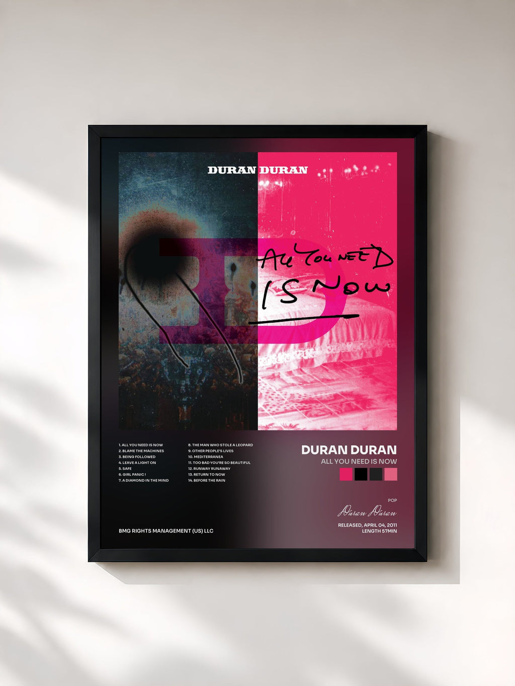 #noir All You Need Is Now by Duran Duran as a framed art print, black frame, printed and framed in France