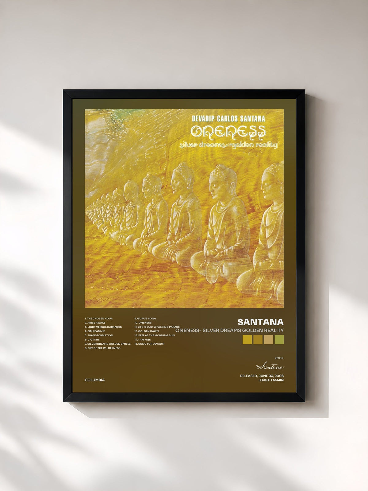 #noir Tableau de l'album Oneness- Silver Dreams Golden Reality de Santana, cadre noir, imprimé et encadré en France
