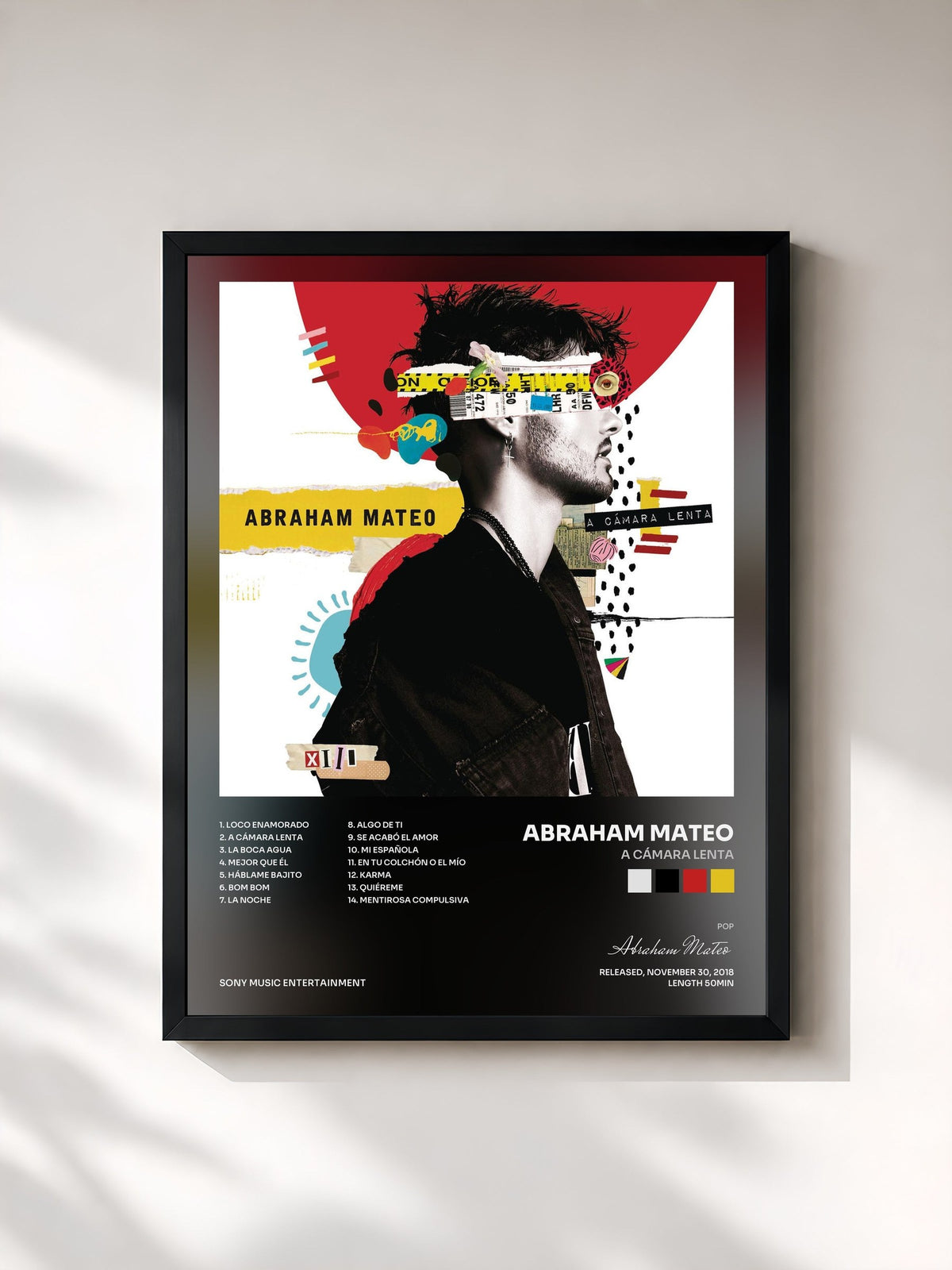 #noir Tableau de l'album A Cámara Lenta de Abraham Mateo, cadre noir, imprimé et encadré en France