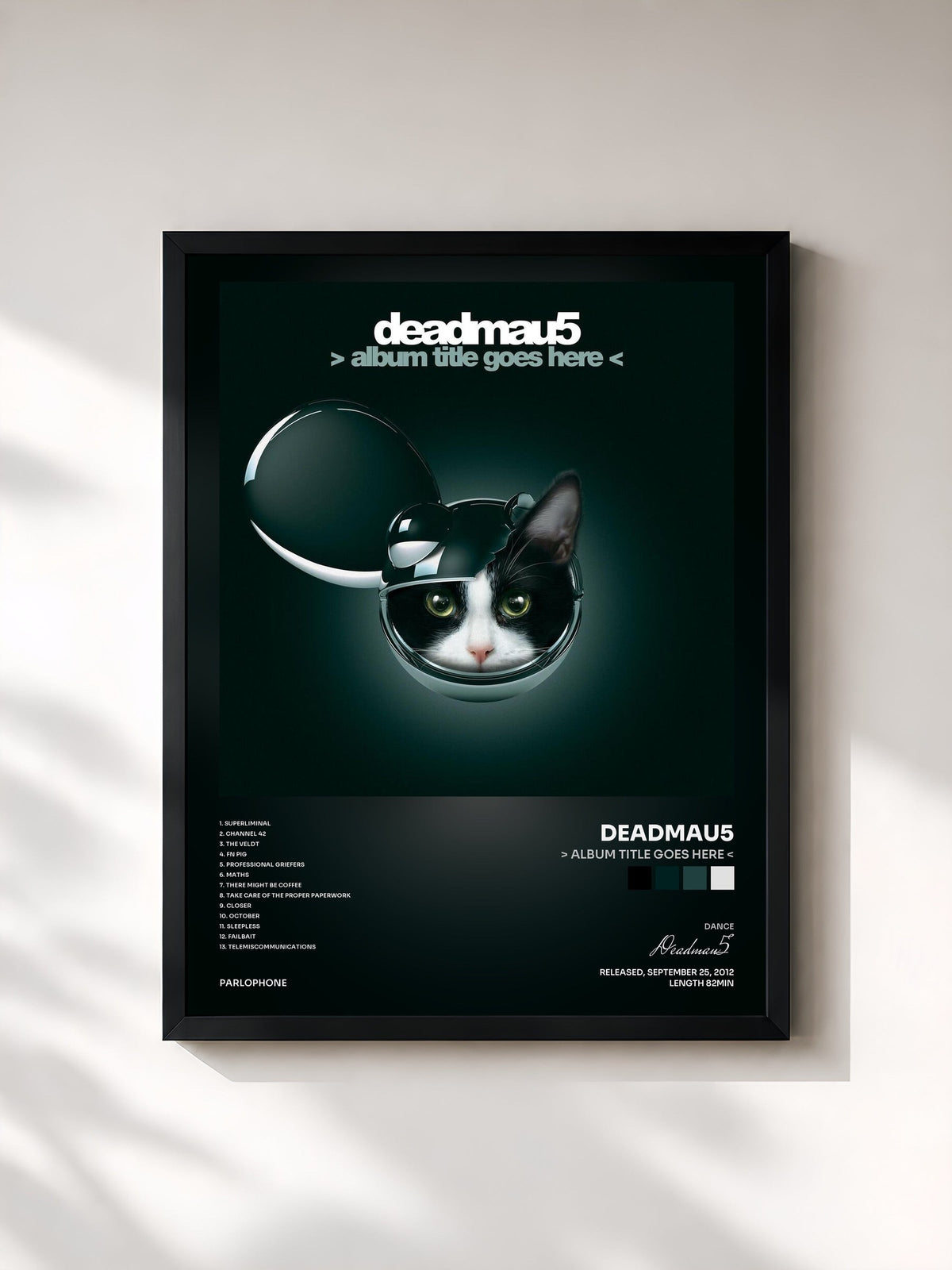 #noir Tableau de l'album > album title goes here < de Deadmau5, cadre noir, imprimé et encadré en France