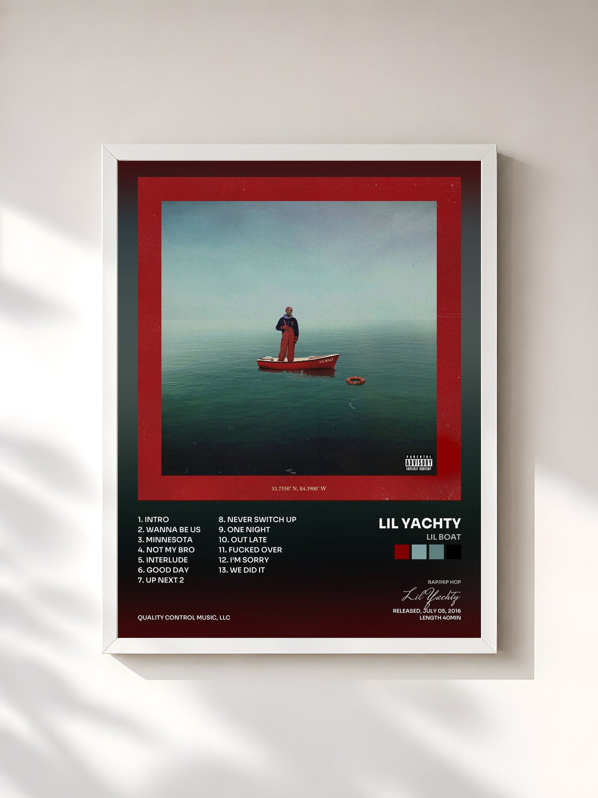 #blanc Tableau de l'album Lil Boat de Lil Yachty, cadre blanc, imprimé et encadré en France