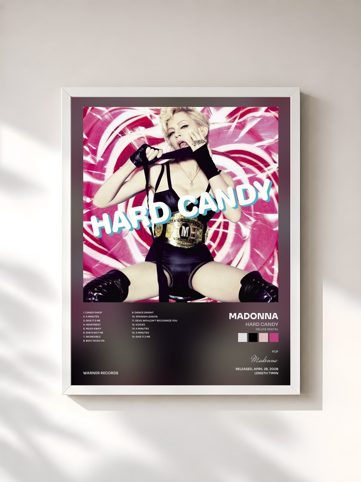 #blanc Tableau de l'album Hard Candy (Deluxe Digital) de Madonna, cadre blanc, imprimé et encadré en France