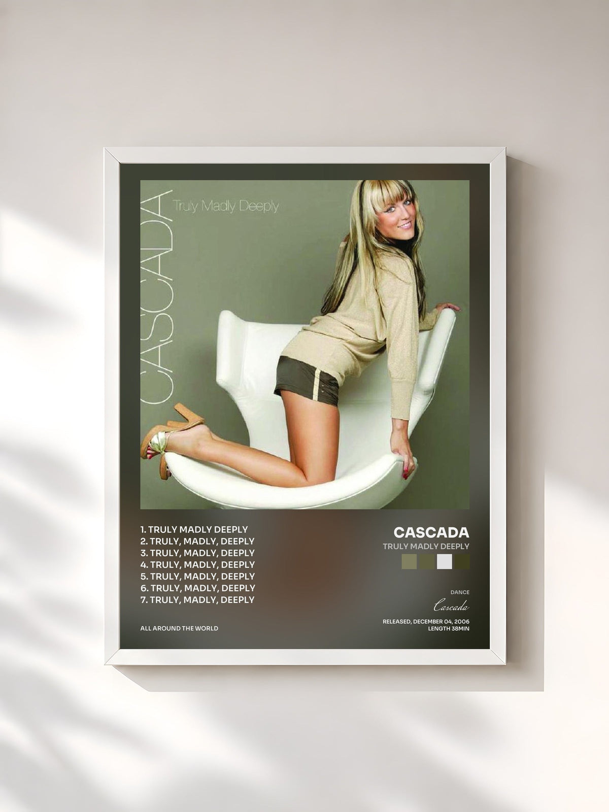 #blanc Tableau de l'album Truly Madly Deeply de Cascada, cadre blanc, imprimé et encadré en France