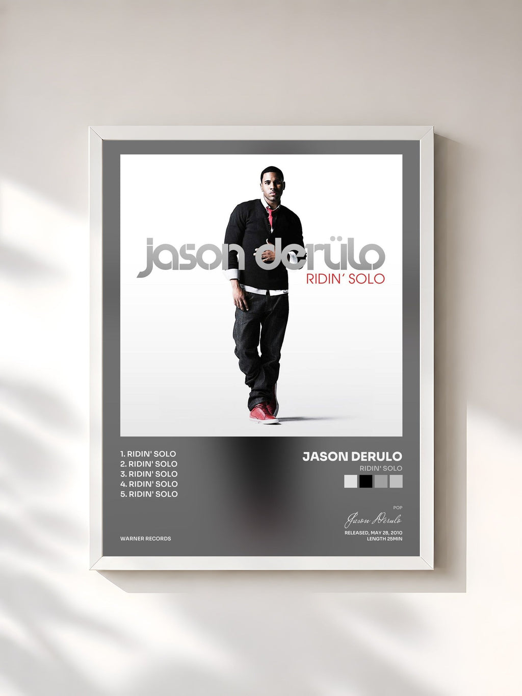 #blanc Ridin' Solo by Jason Derulo as a framed art print, white frame, printed and framed in France