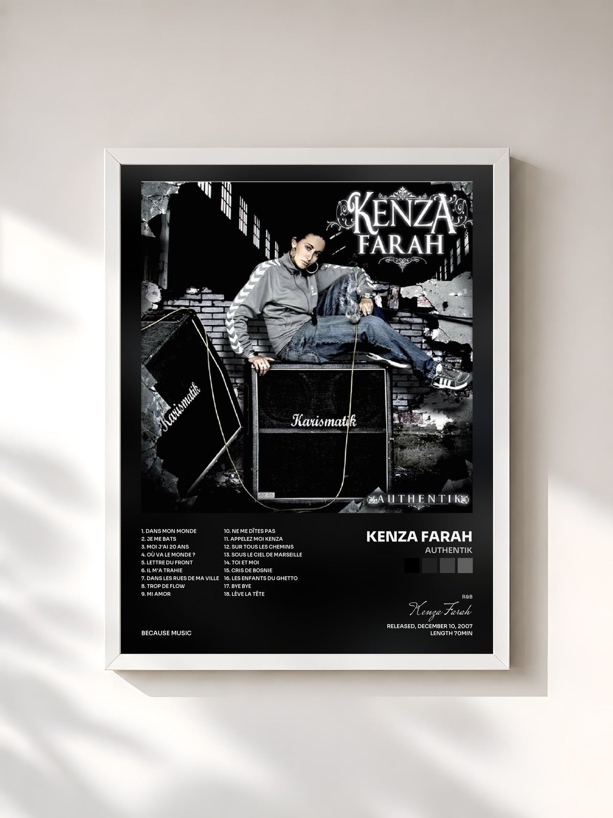 #blanc Tableau de l'album Authentik de Kenza Farah, cadre blanc, imprimé et encadré en France