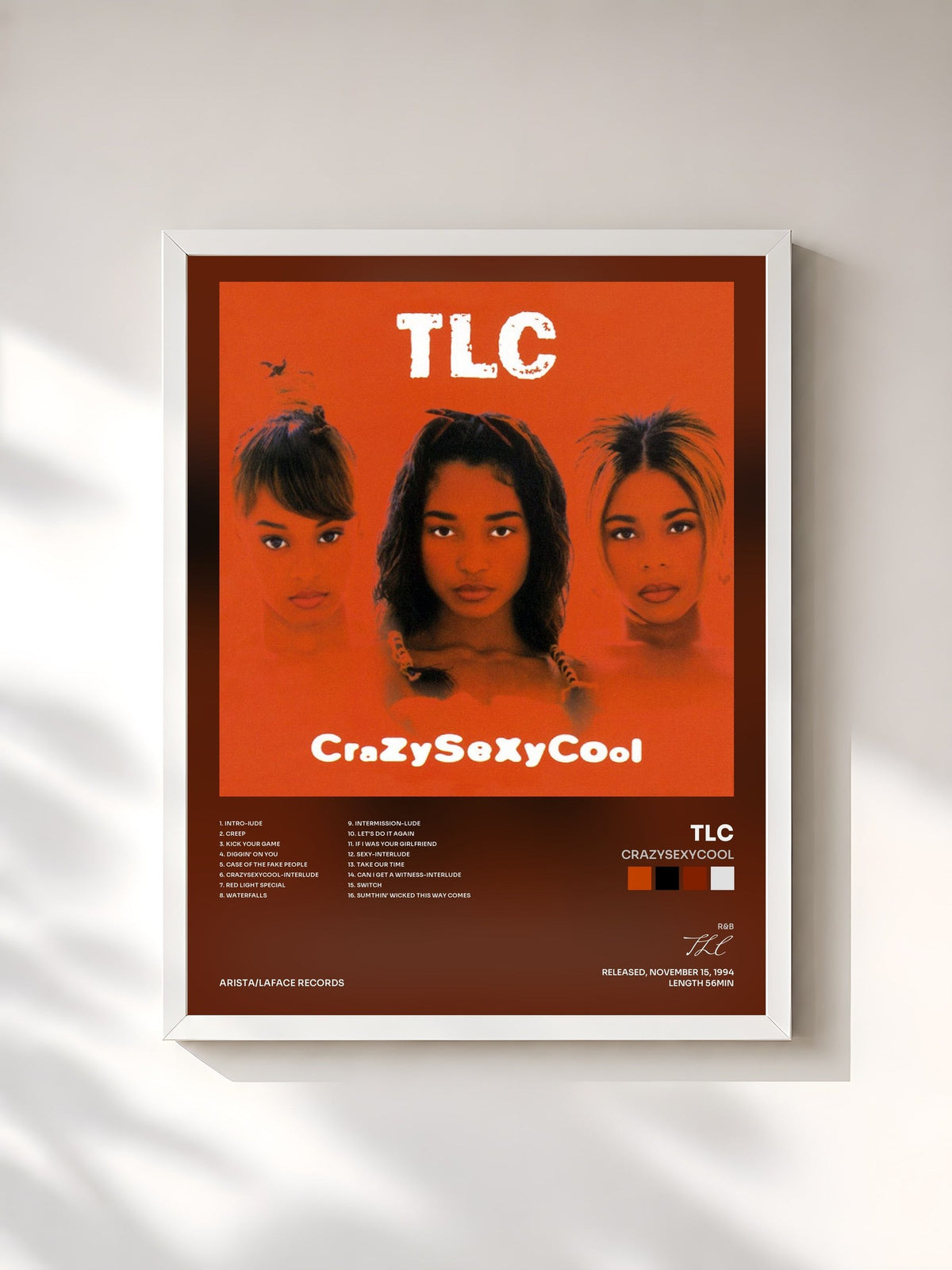 #blanc Tableau de l'album Crazysexycool de TLC, cadre blanc, imprimé et encadré en France
