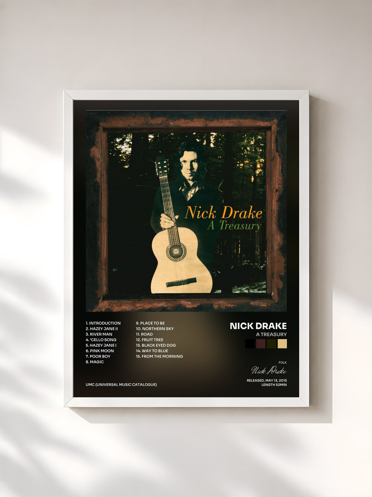 #blanc Tableau de l'album A Treasury de Nick Drake, cadre blanc, imprimé et encadré en France
