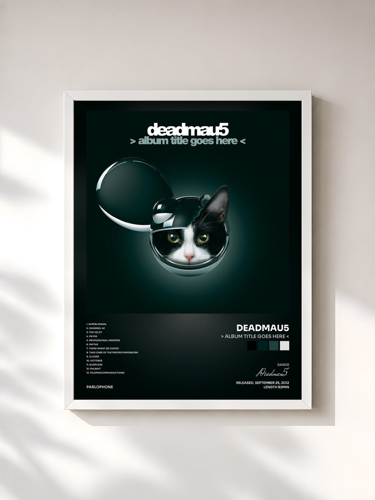 #blanc Tableau de l'album > album title goes here < de Deadmau5, cadre blanc, imprimé et encadré en France