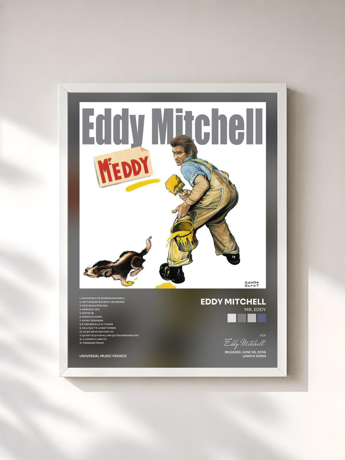 #blanc Tableau de l'album Mr. Eddy de Eddy Mitchell, cadre blanc, imprimé et encadré en France