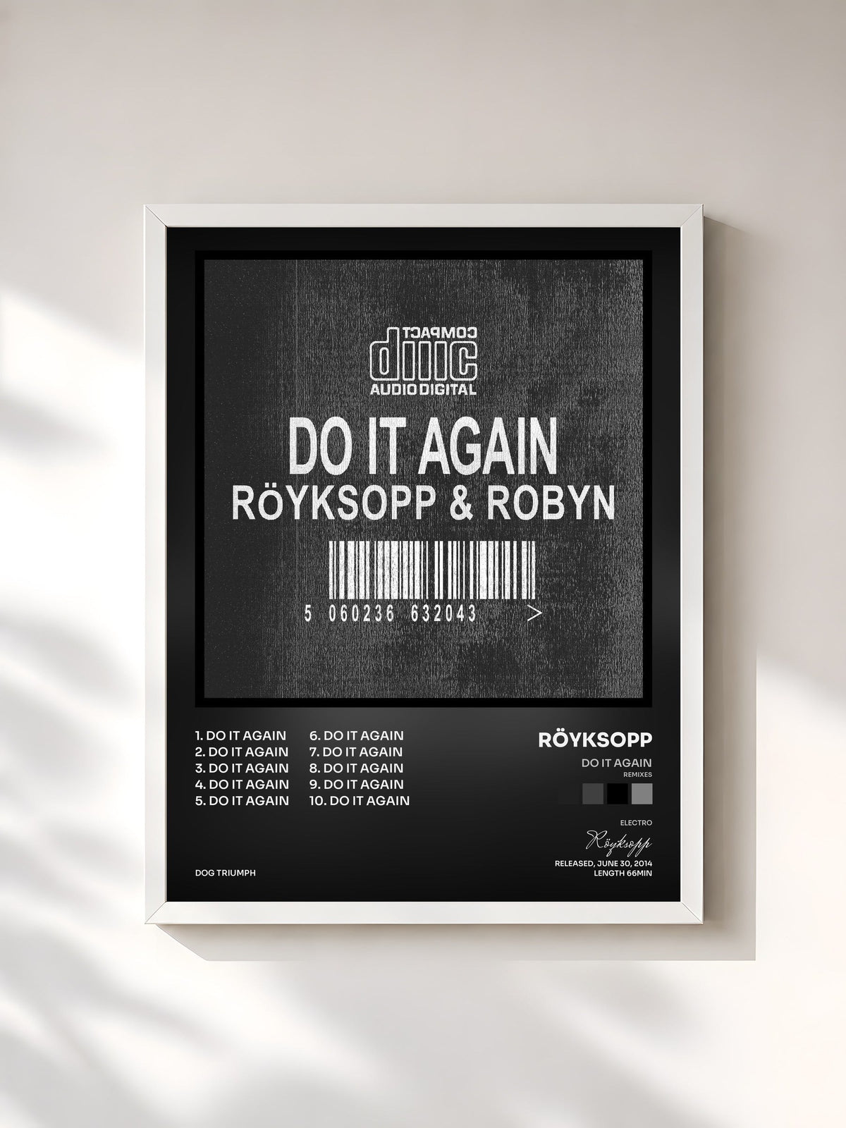 #blanc Tableau de l'album Do It Again (Remixes) de Röyksopp, cadre blanc, imprimé et encadré en France