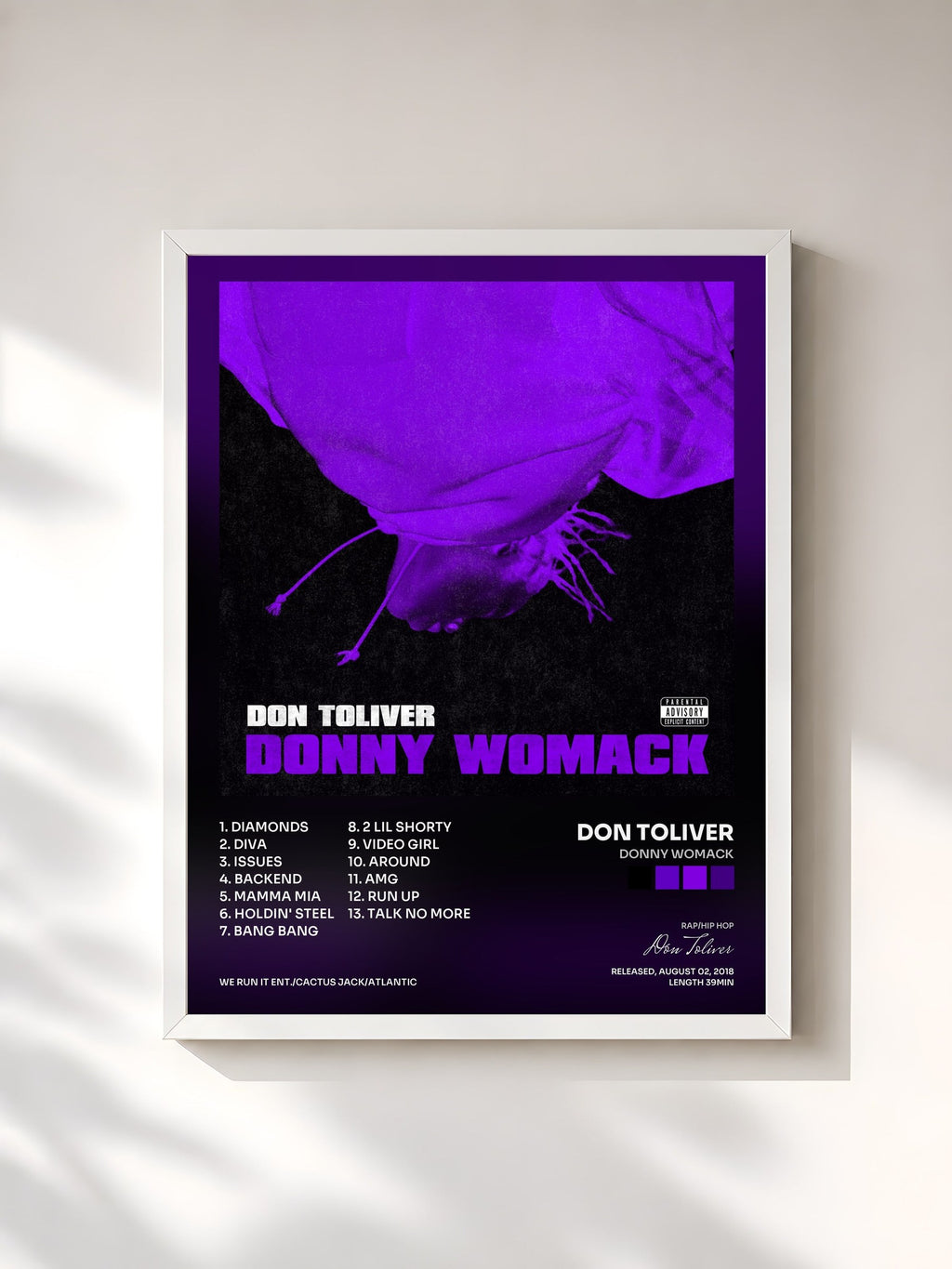 #blanc Donny Womack by Don Toliver as a framed art print, white frame, printed and framed in France