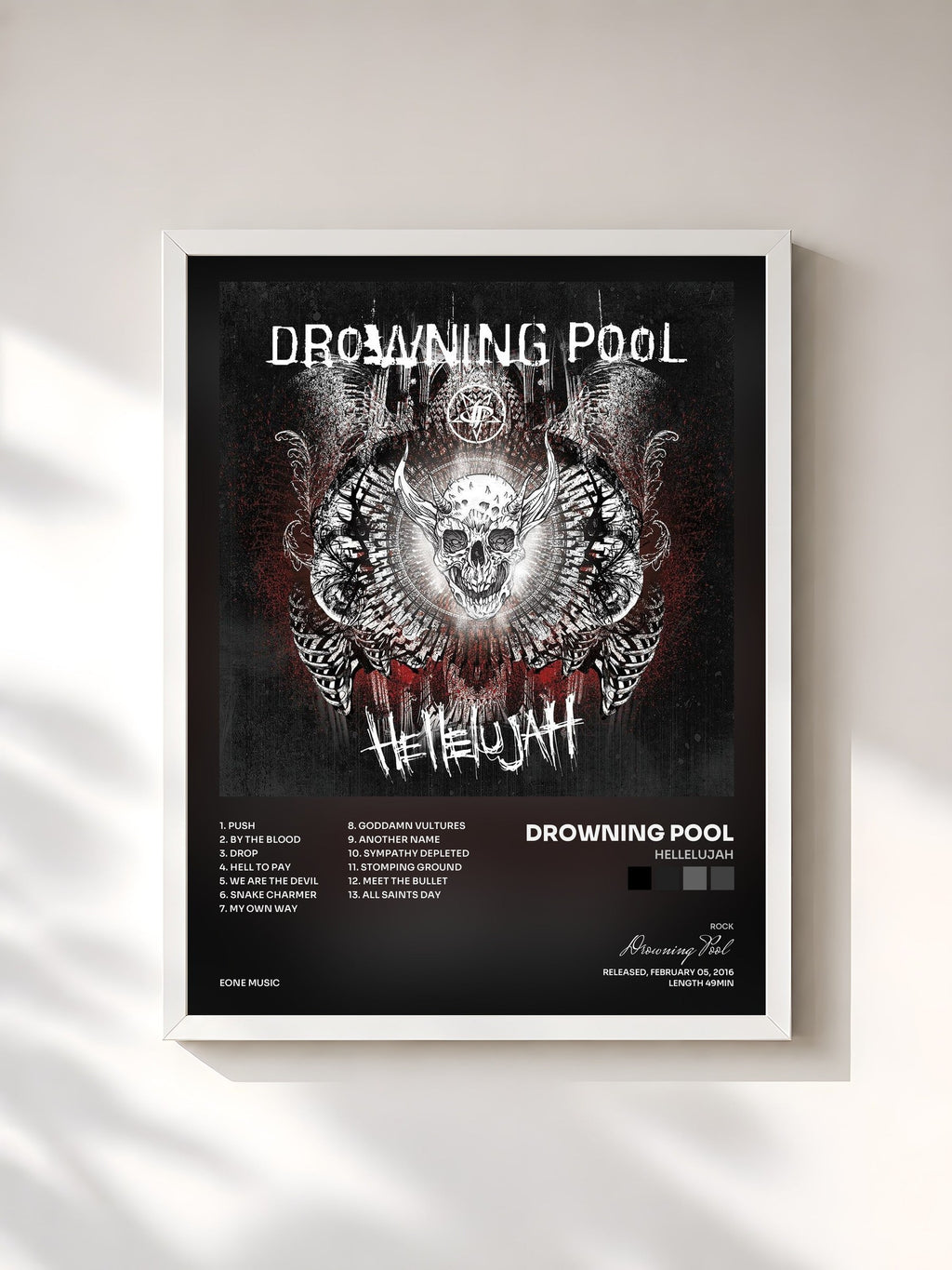 #blanc Tableau de l'album Hellelujah de Drowning Pool, cadre blanc, imprimé et encadré en France