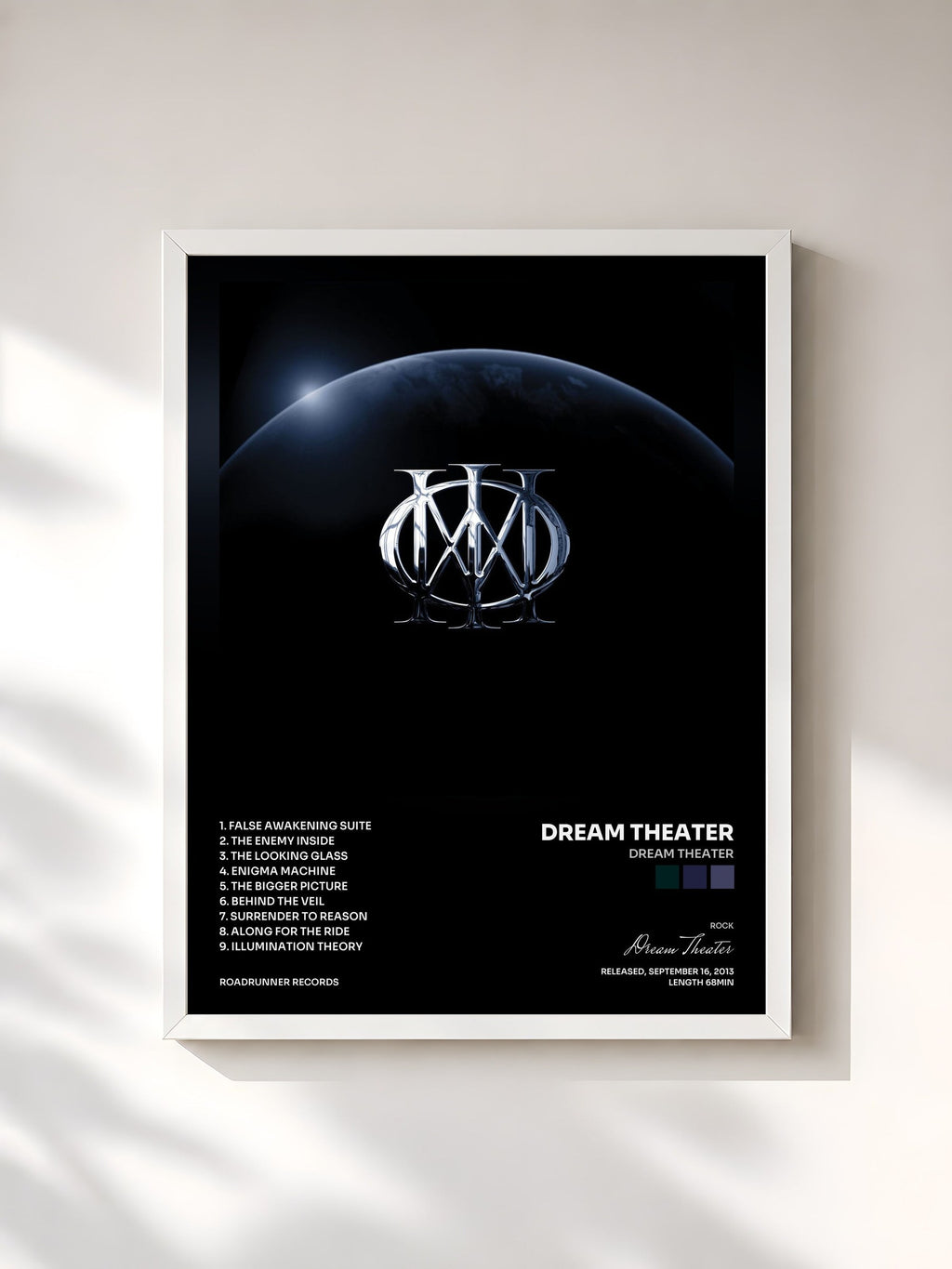 #blanc Tableau de l'album Dream Theater de Dream Theater, cadre blanc, imprimé et encadré en France