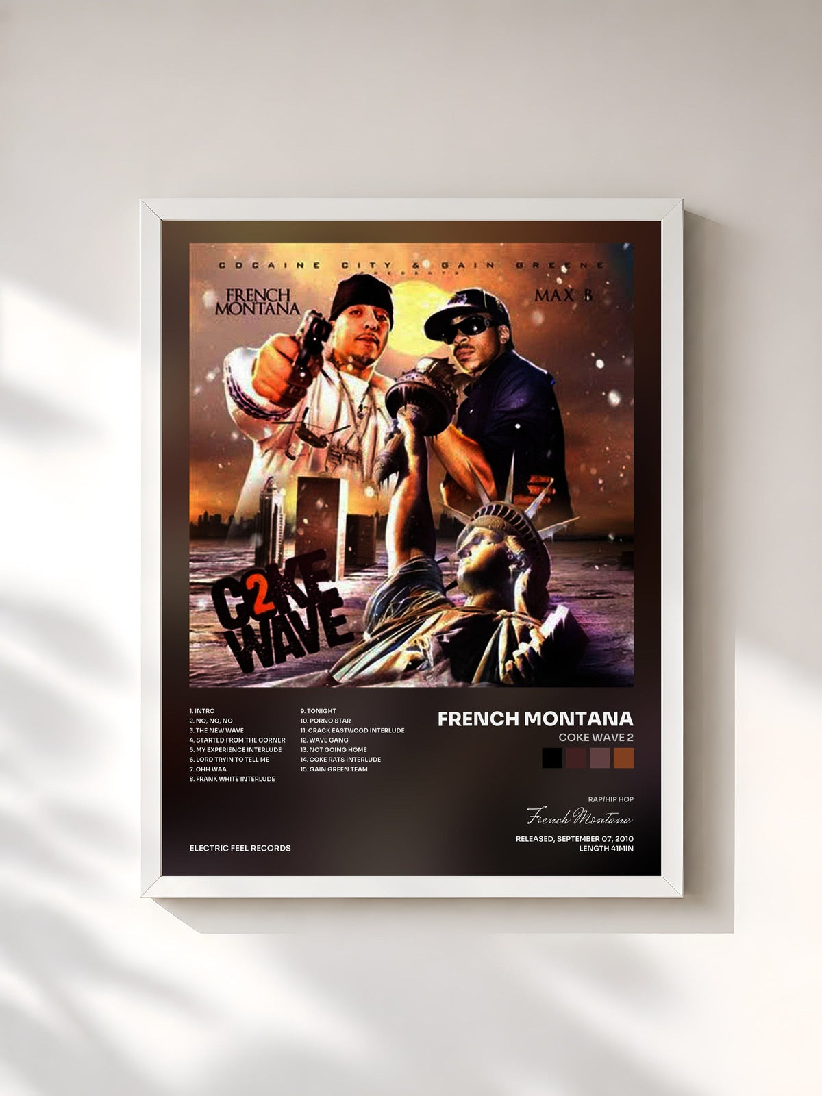#blanc Coke Wave 2 de French Montana en lámina enmarcada, marco blanco, impresa y enmarcada en Francia