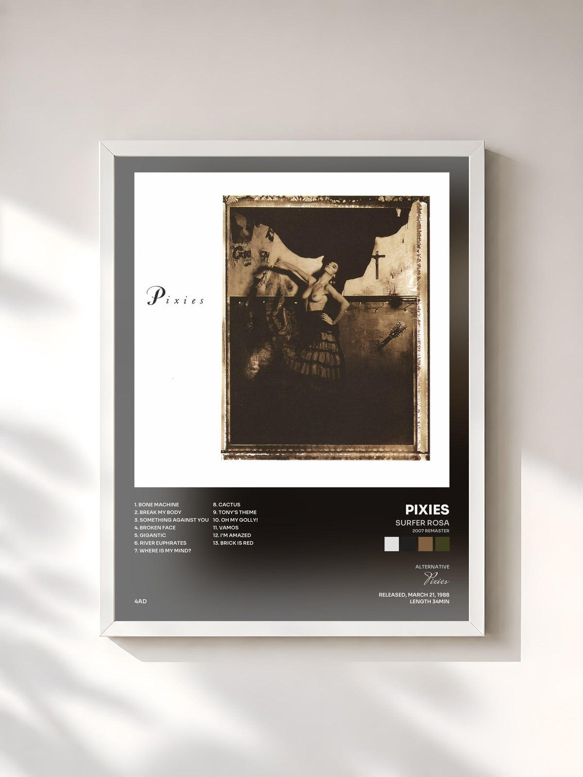 #blanc Tableau de l'album Surfer Rosa (2007 Remaster) de Pixies, cadre blanc, imprimé et encadré en France