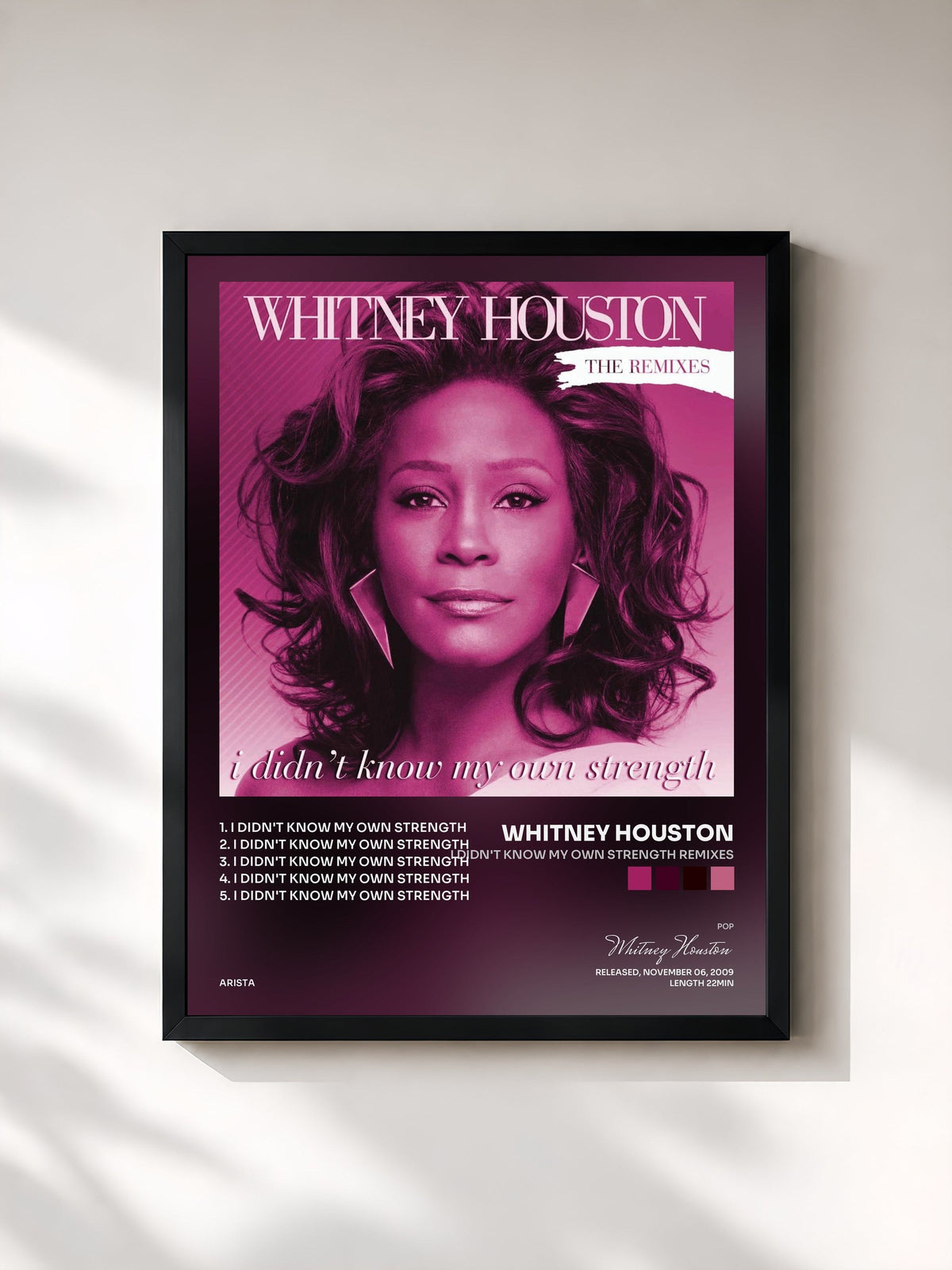 #noir Tableau de l'album I Didn't Know My Own Strength Remixes de Whitney Houston, cadre noir, imprimé et encadré en France