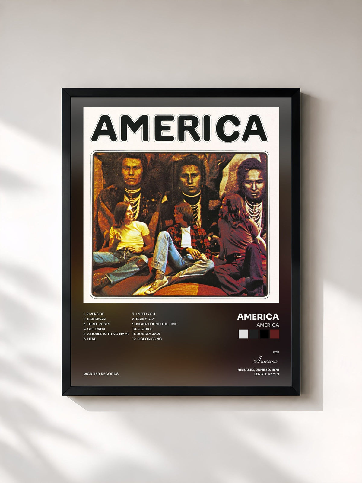 #noir Tableau de l'album América de America, cadre noir, imprimé et encadré en France