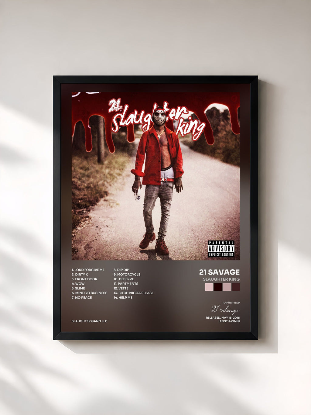 #noir Slaughter King by 21 Savage as a framed art print, black frame, printed and framed in France