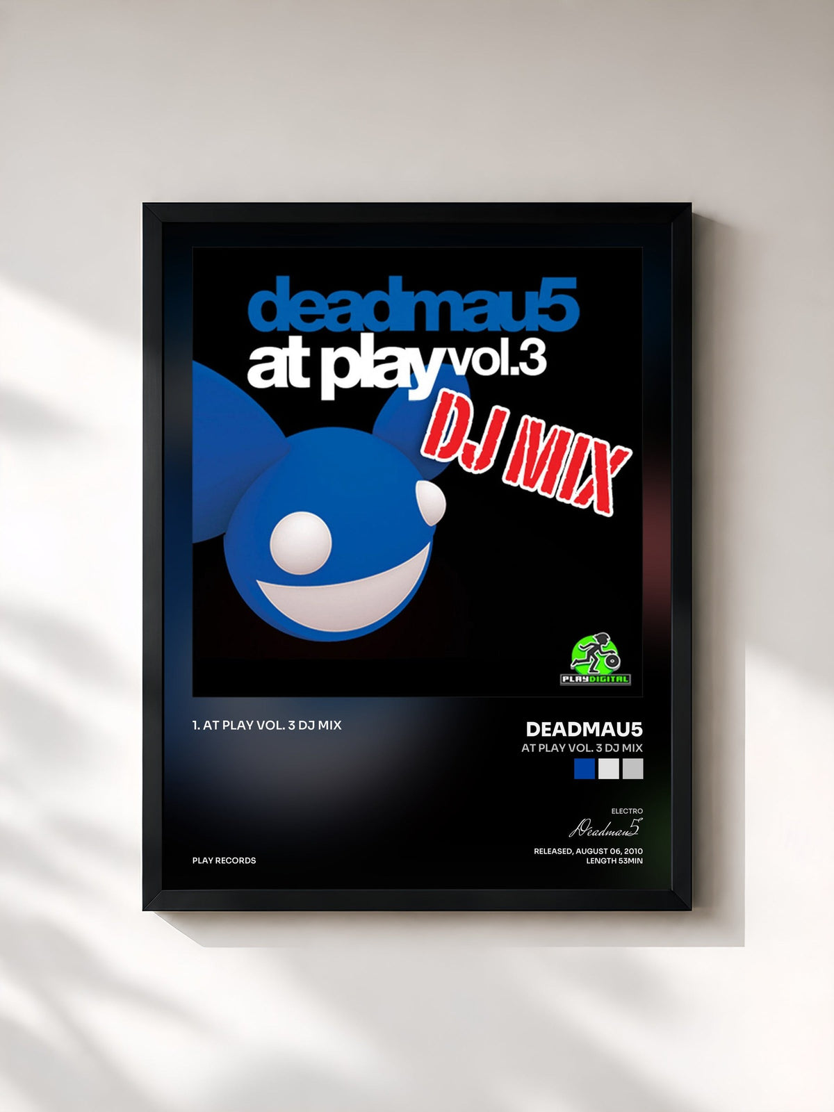 #noir Tableau de l'album At Play Vol. 3 DJ Mix de Deadmau5, cadre noir, imprimé et encadré en France
