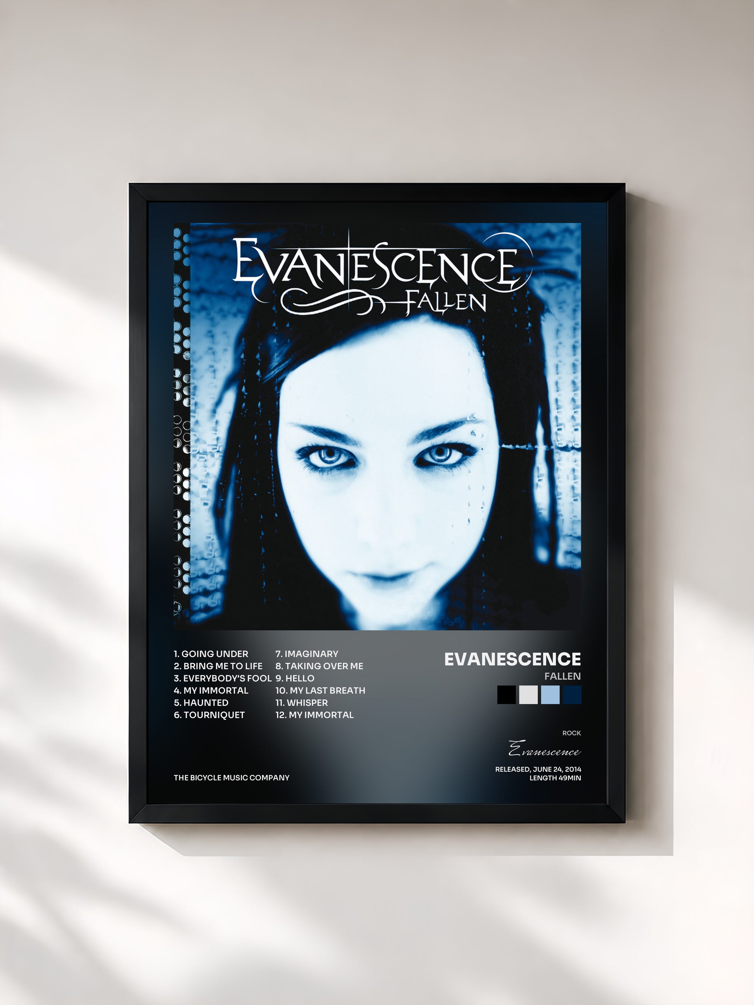 #noir Tableau de l'album Fallen de Evanescence, cadre noir, imprimé et encadré en France