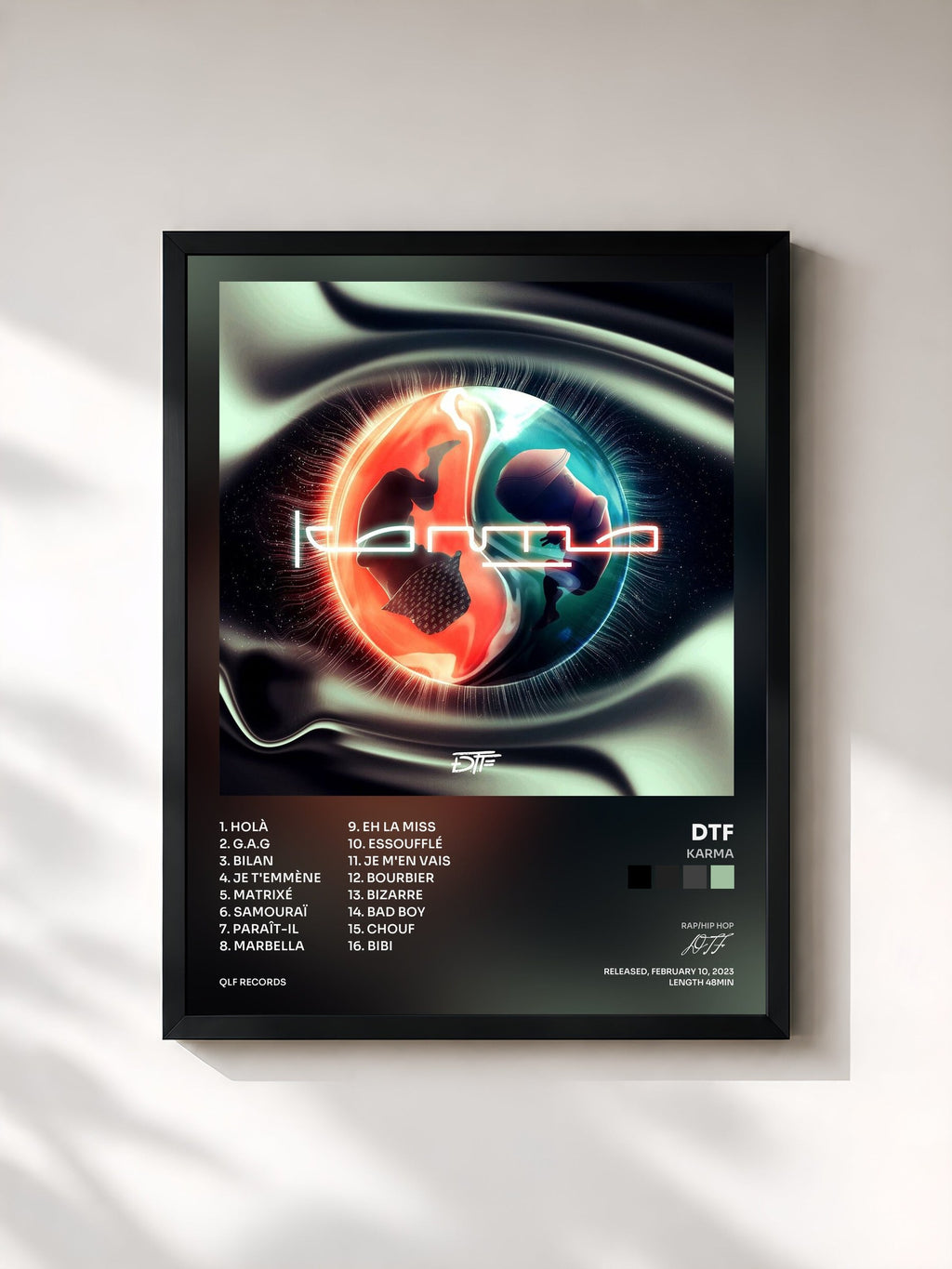 #noir Karma by DTF as a framed art print, black frame, printed and framed in France