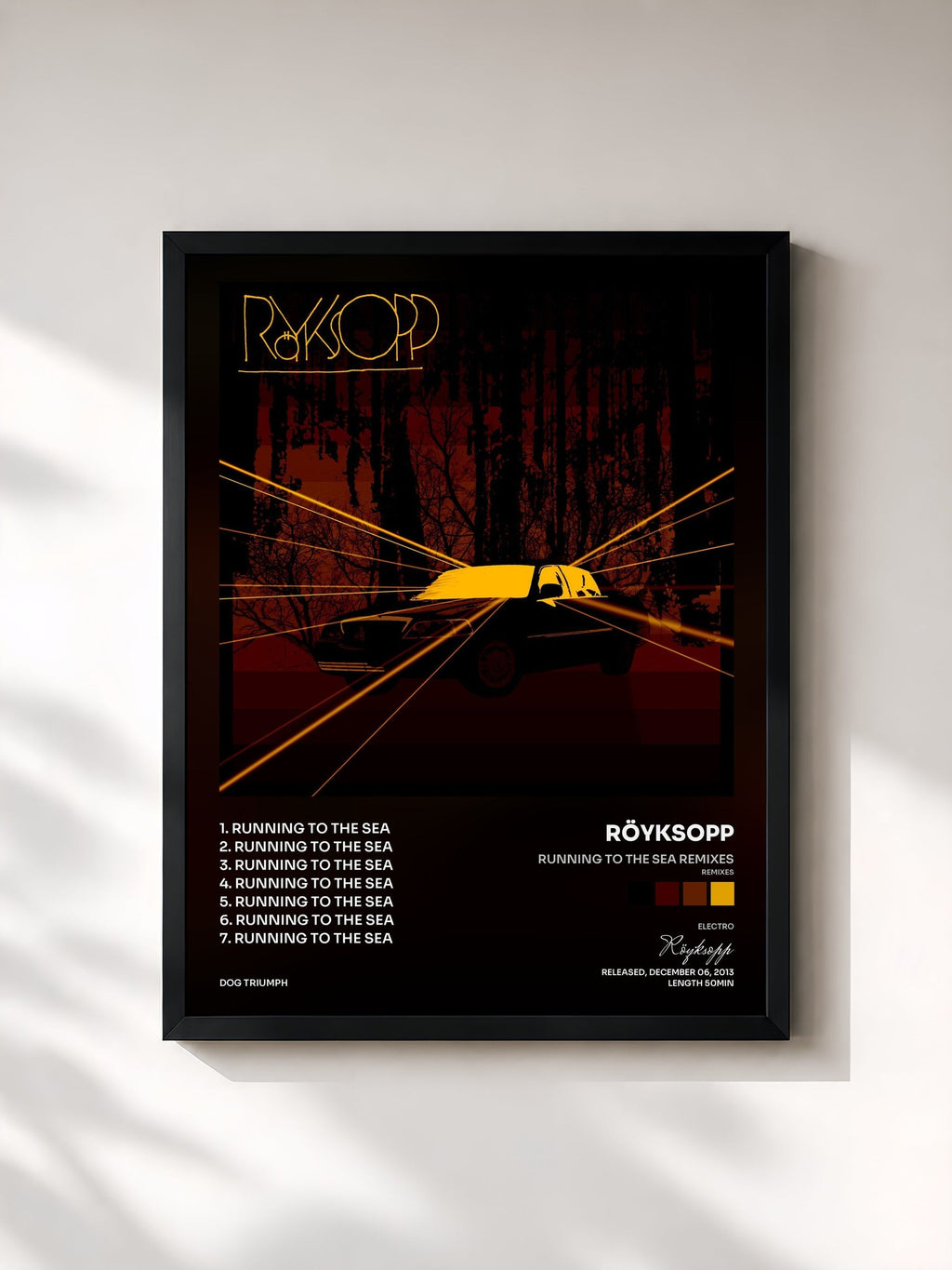 #noir Tableau de l'album Running to the Sea Remixes (Remixes) de Röyksopp, cadre noir, imprimé et encadré en France