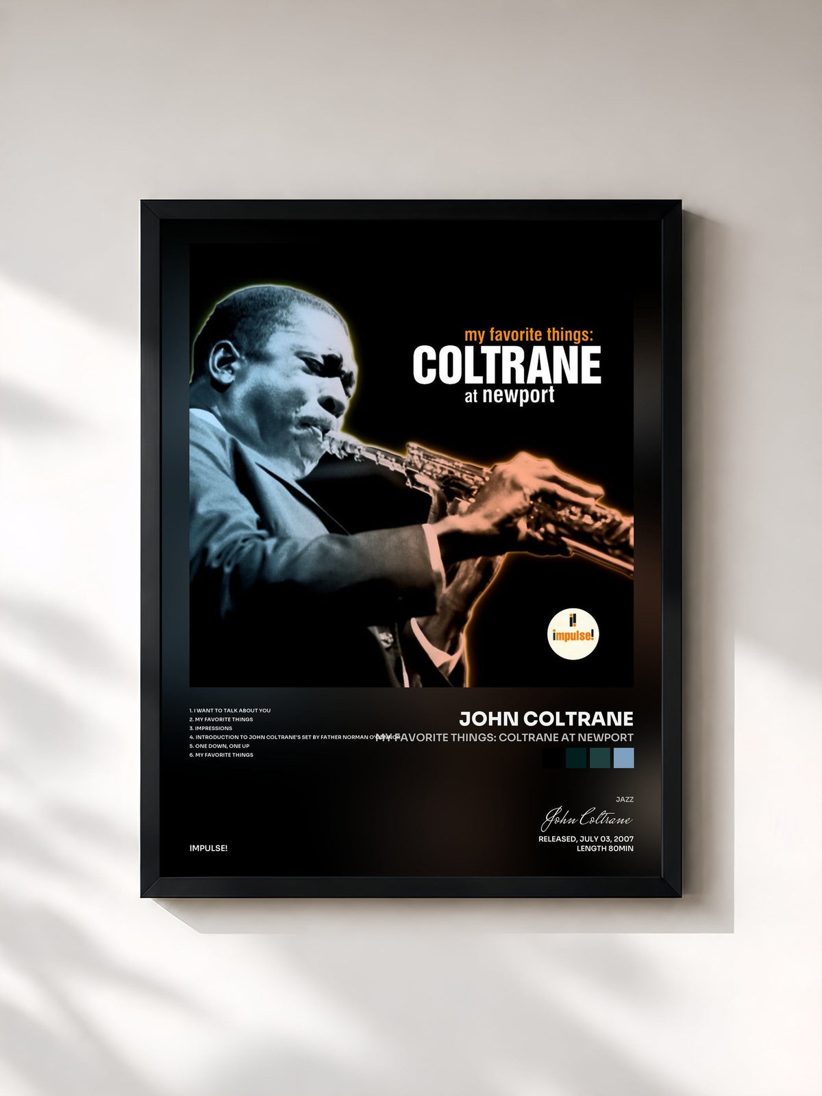#noir Tableau de l'album My Favorite Things: Coltrane At Newport de John Coltrane, cadre noir, imprimé et encadré en France