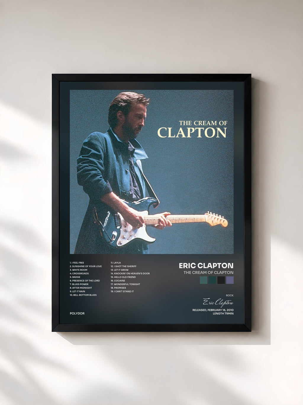 #noir Tableau de l'album The Cream Of Clapton de Eric Clapton, cadre noir, imprimé et encadré en France