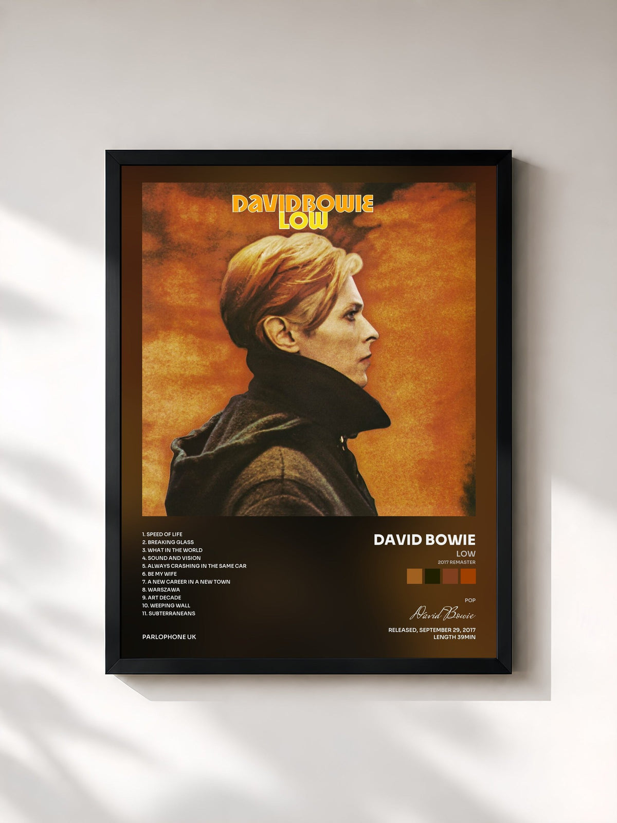 #noir Tableau de l'album Low (2017 Remaster) de David Bowie, cadre noir, imprimé et encadré en France