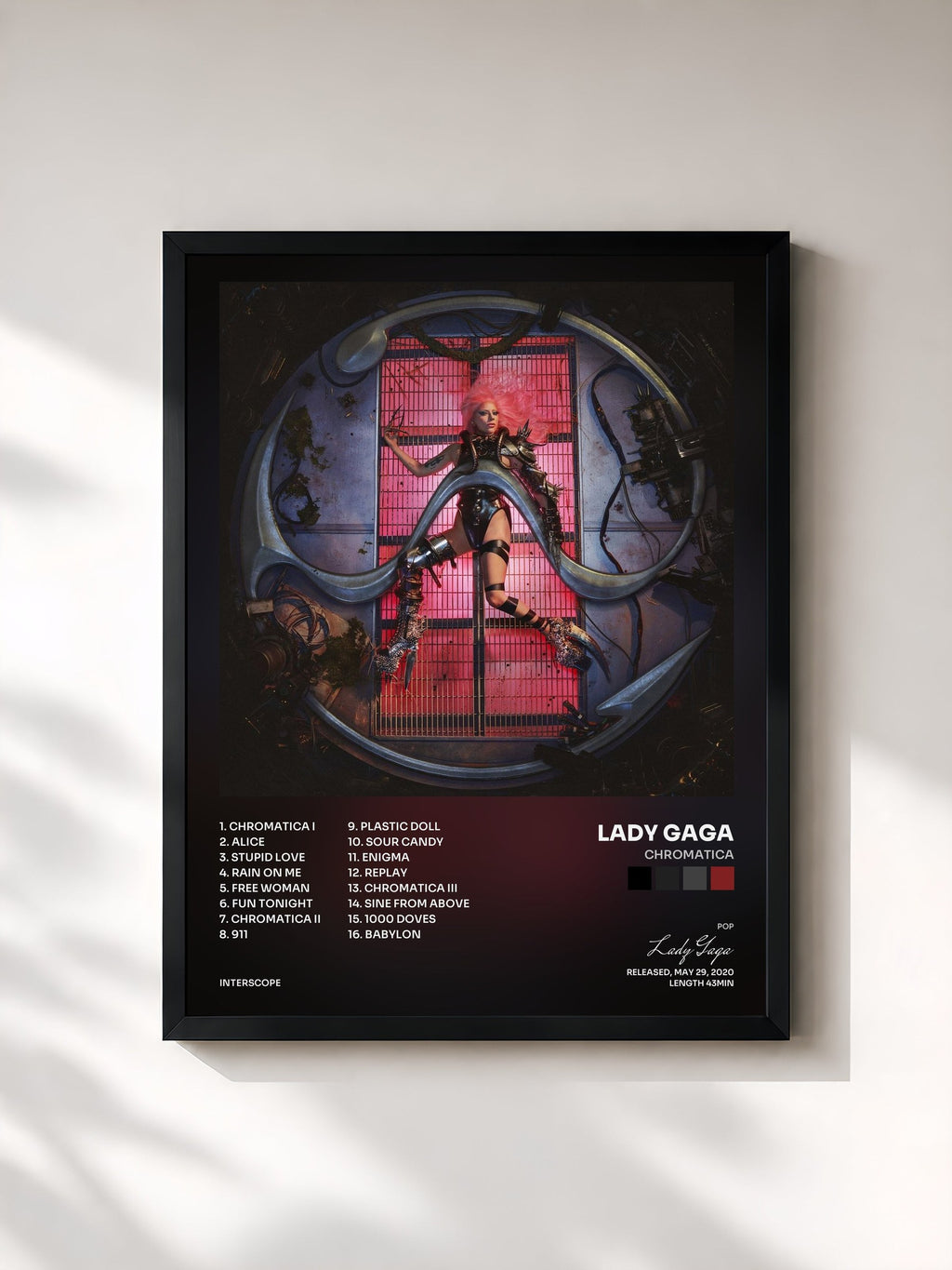 #noir Tableau de l'album Chromatica de Lady Gaga, cadre noir, imprimé et encadré en France